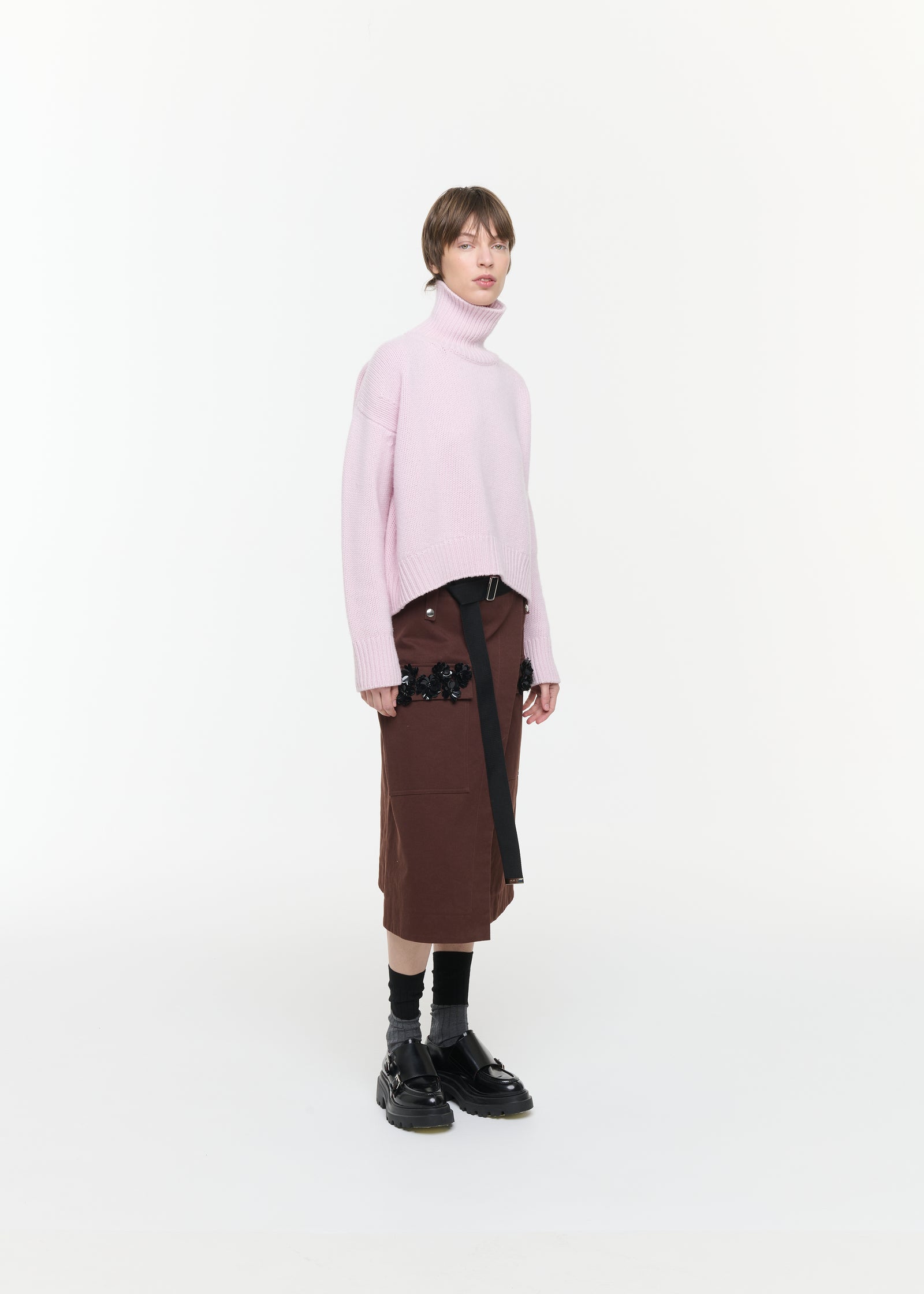 BROWN WRAP SKIRT WITH SEQUIN POCKETS