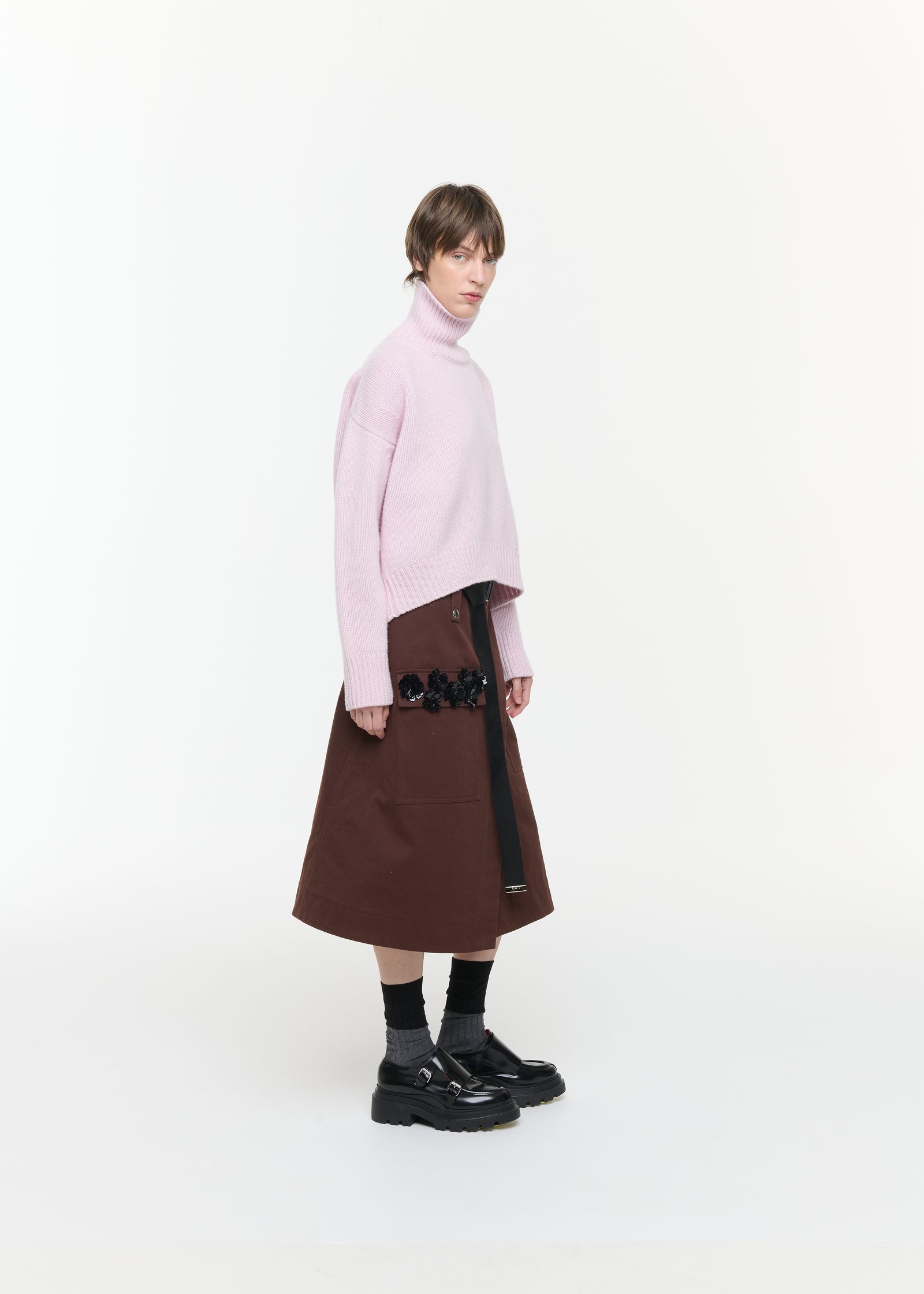 BROWN WRAP SKIRT WITH SEQUIN POCKETS