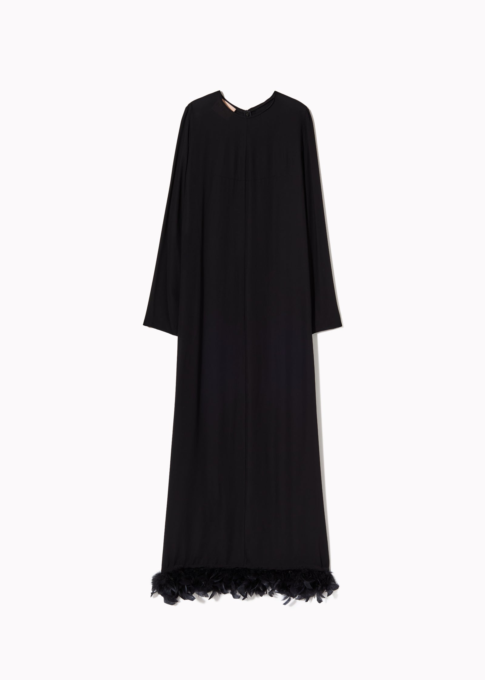 BLACK GEORGETTE LONG DRESS WITH FEATHERS