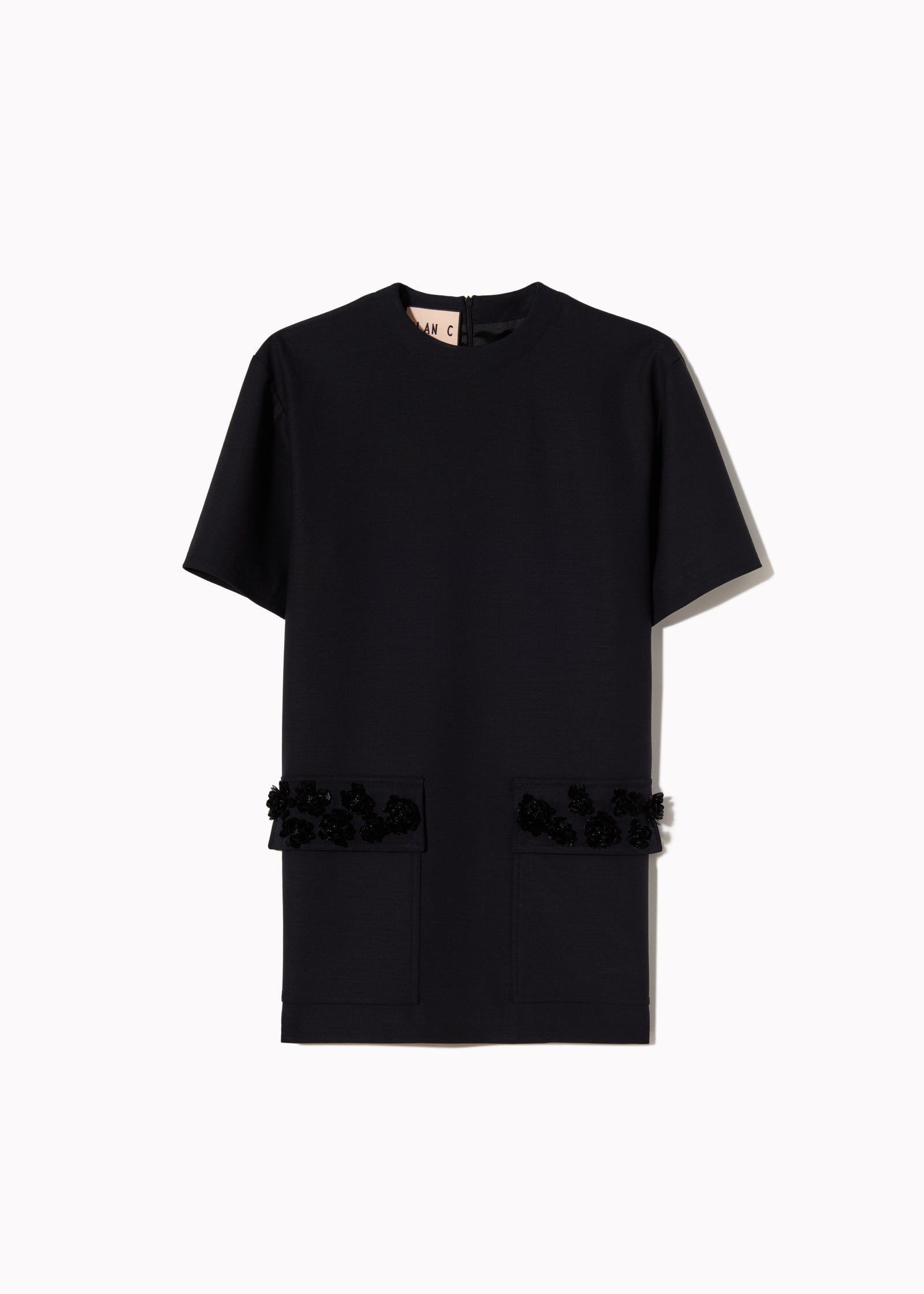 EMBROIDERED POCKET WOOL MINI DRESS