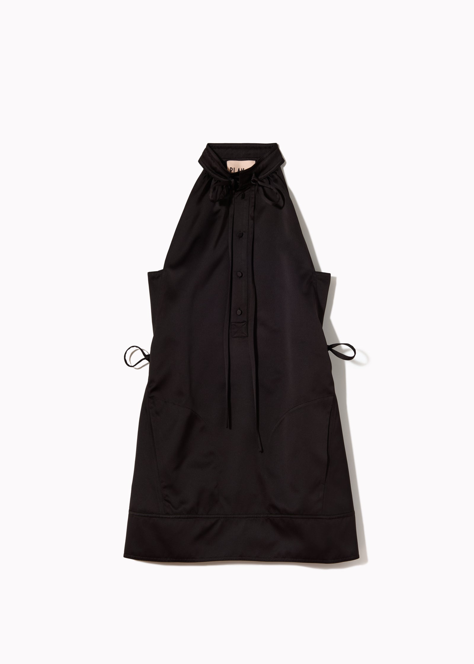 BLACK DUCHESSE MINI HALTER DRESS