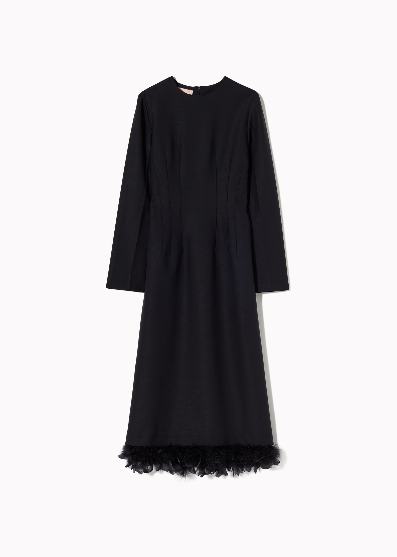 WOOL LONG DRESS WITH FEATHERS