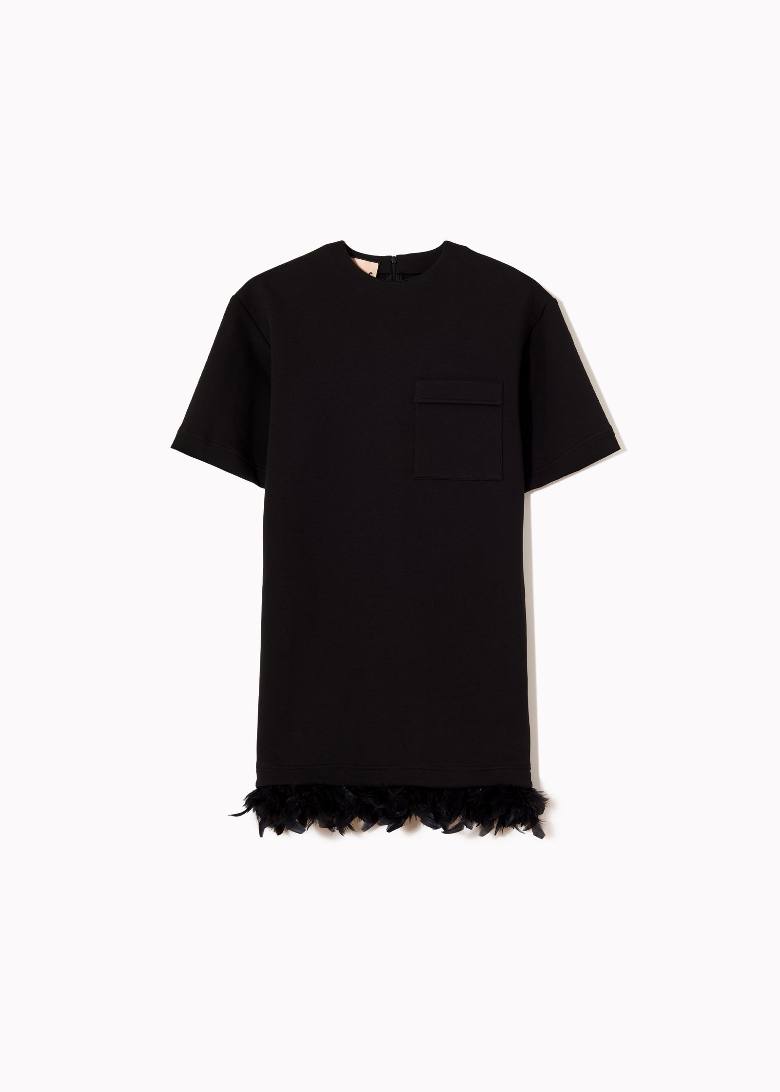 BLACK MINI FLEECE DRESS WITH FEATHERS