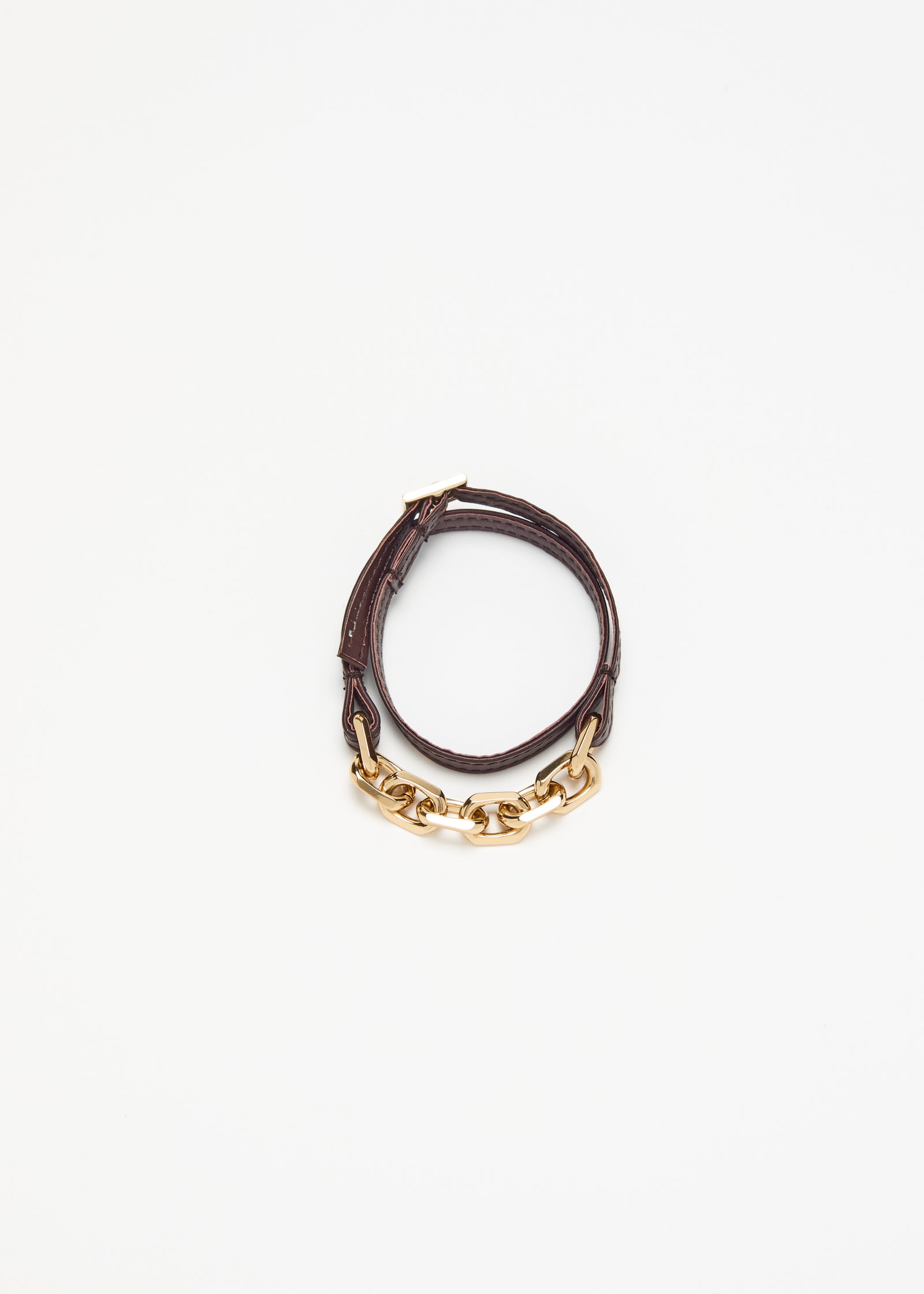 MORO HEAD LEATHER AND GOLD CHAIN BRACELET