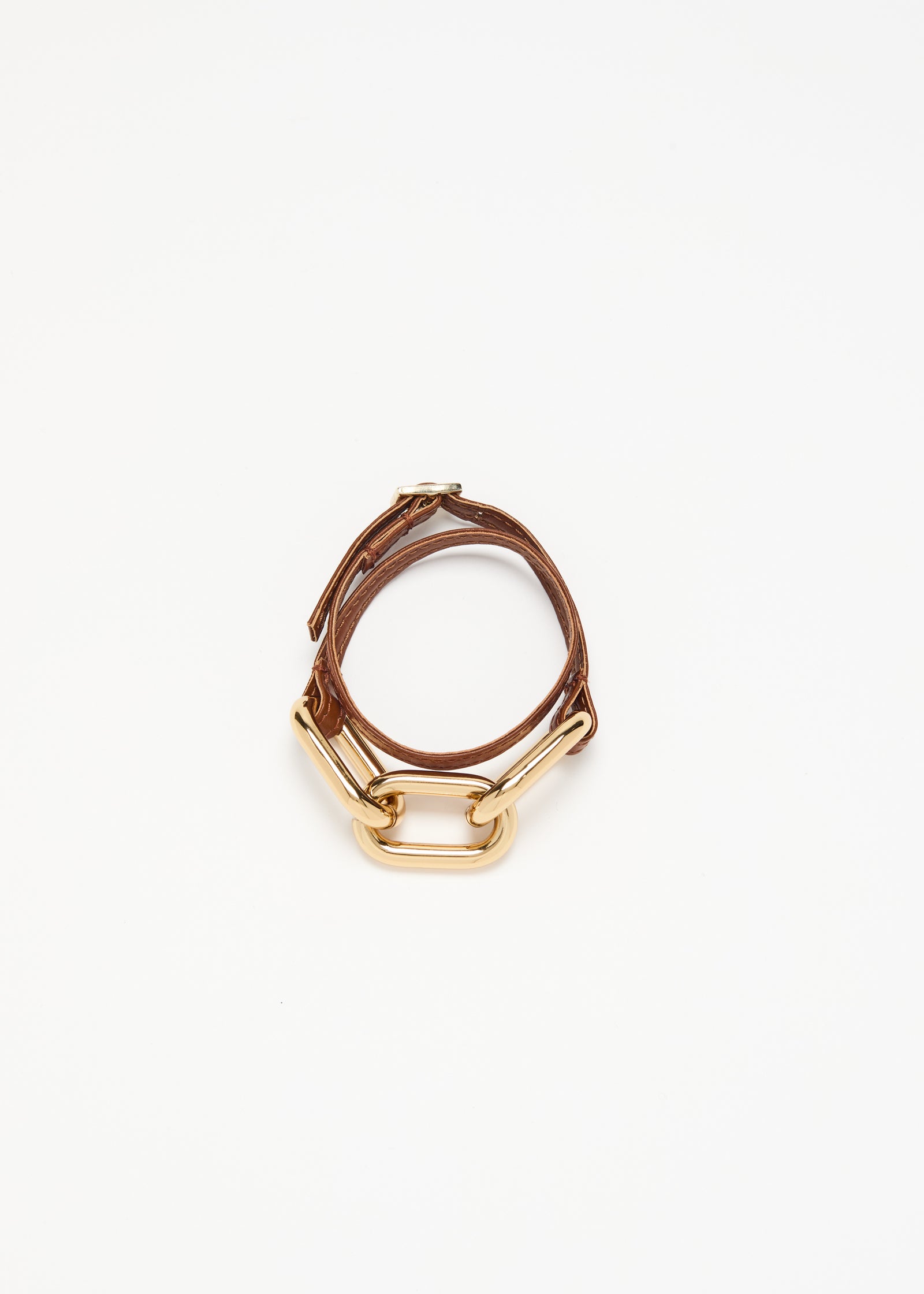 BURNED LEATHER AND GOLD BIG CHAIN BRACELET