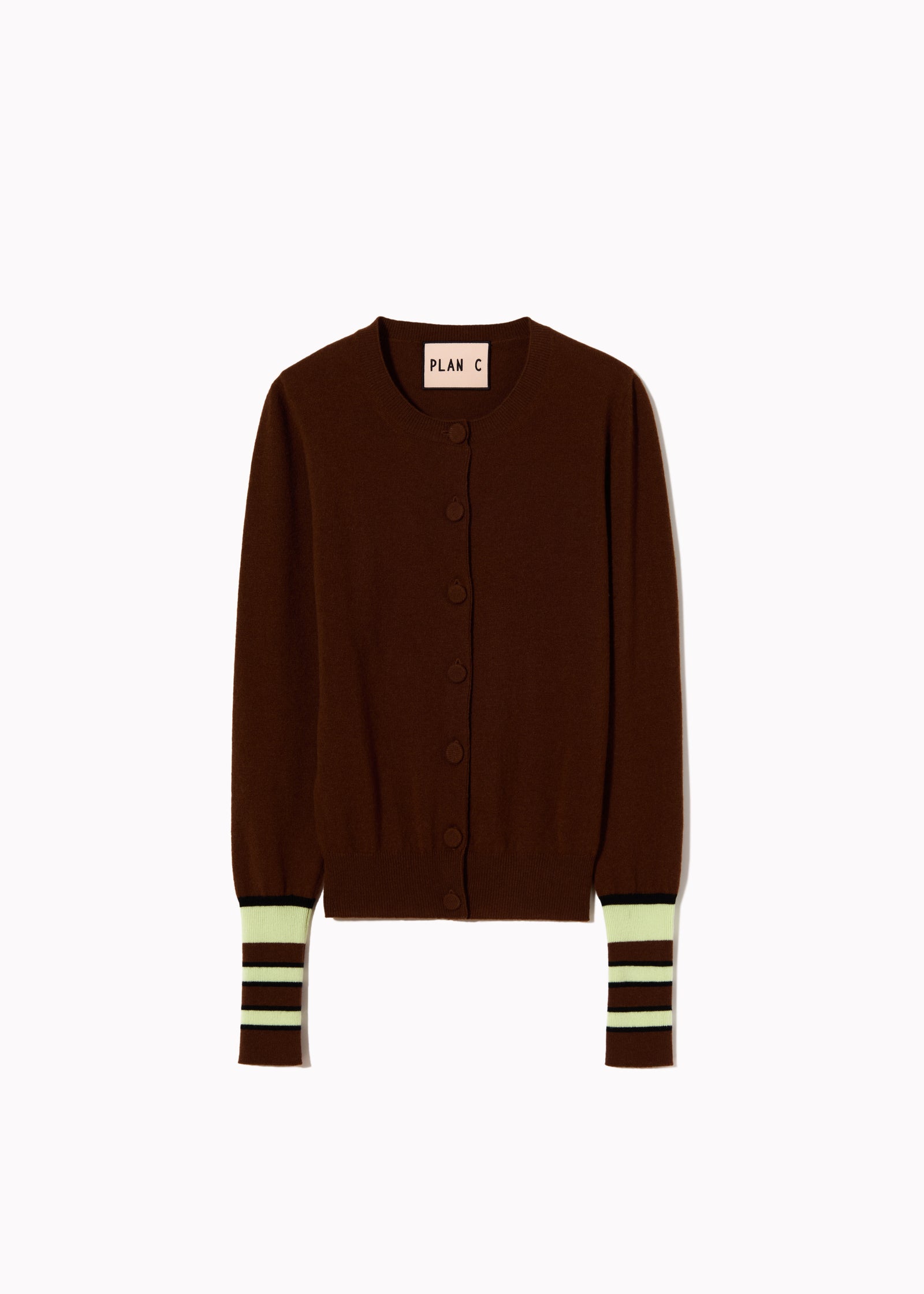 CREWNECK CARDIGAN WITH STRIPED CUFFS