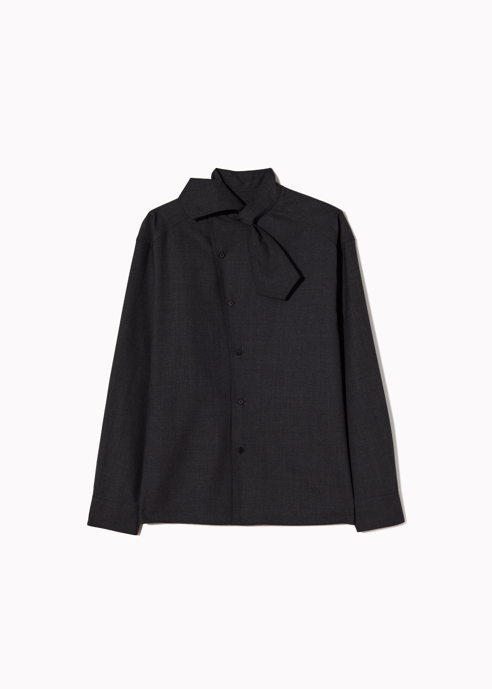 ASYMMETRIC SCARF COLLAR WOOL SHIRT