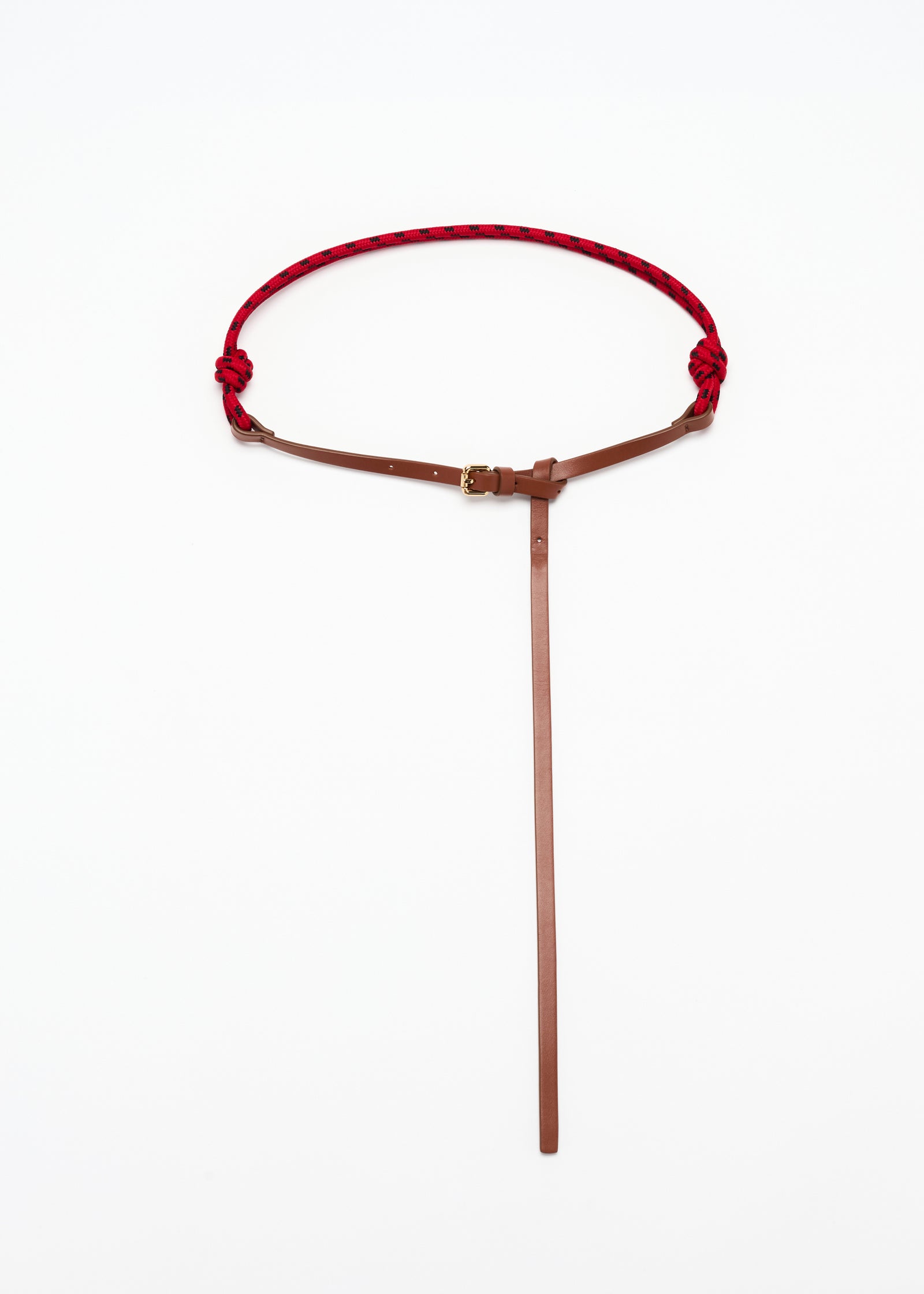 RED BRAIDED LANYARD AND LEATHER BELT