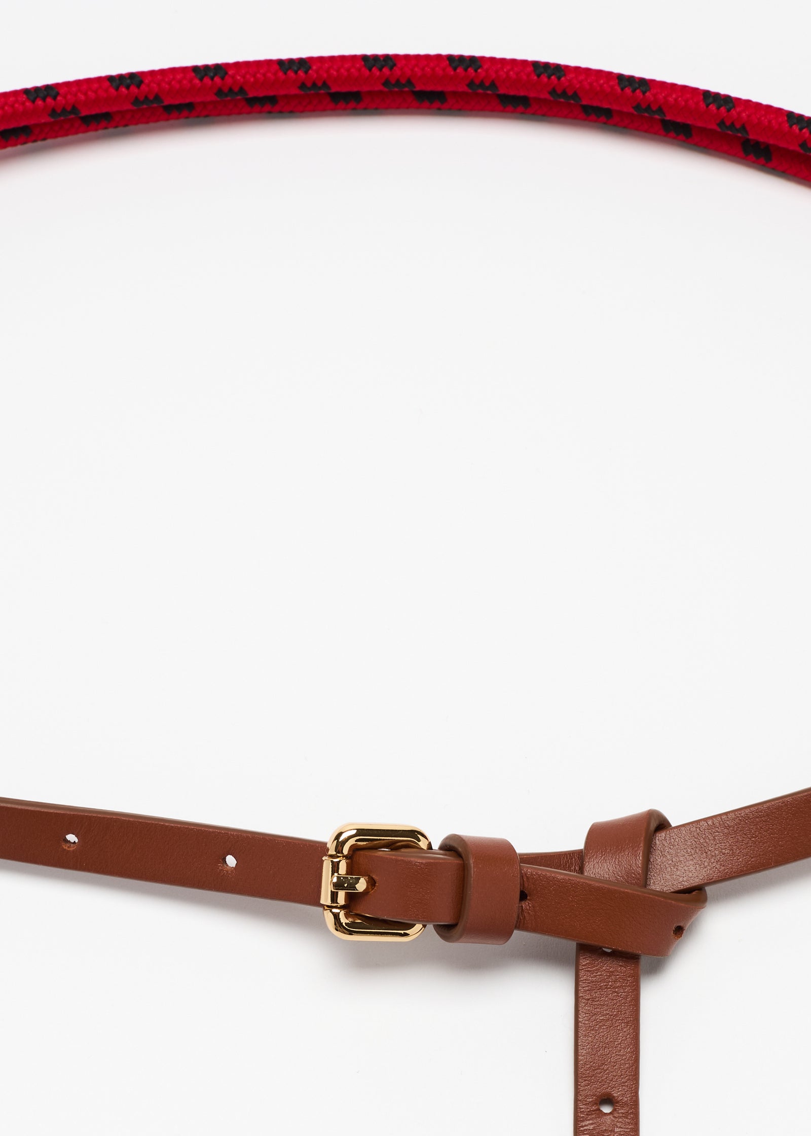 RED BRAIDED LANYARD AND LEATHER BELT