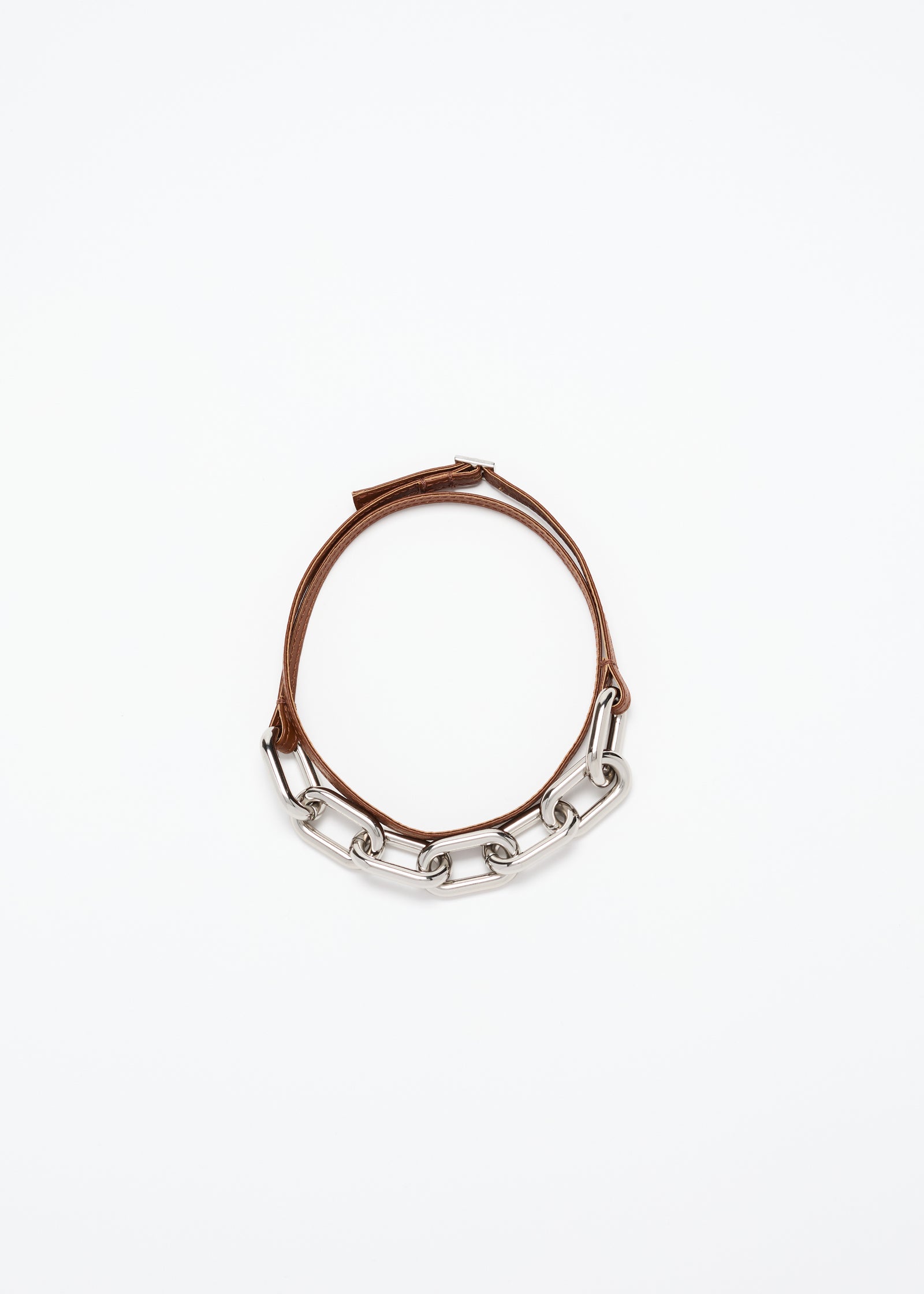 METAL BIG CHAIN LONG LEATHER NECKLACE