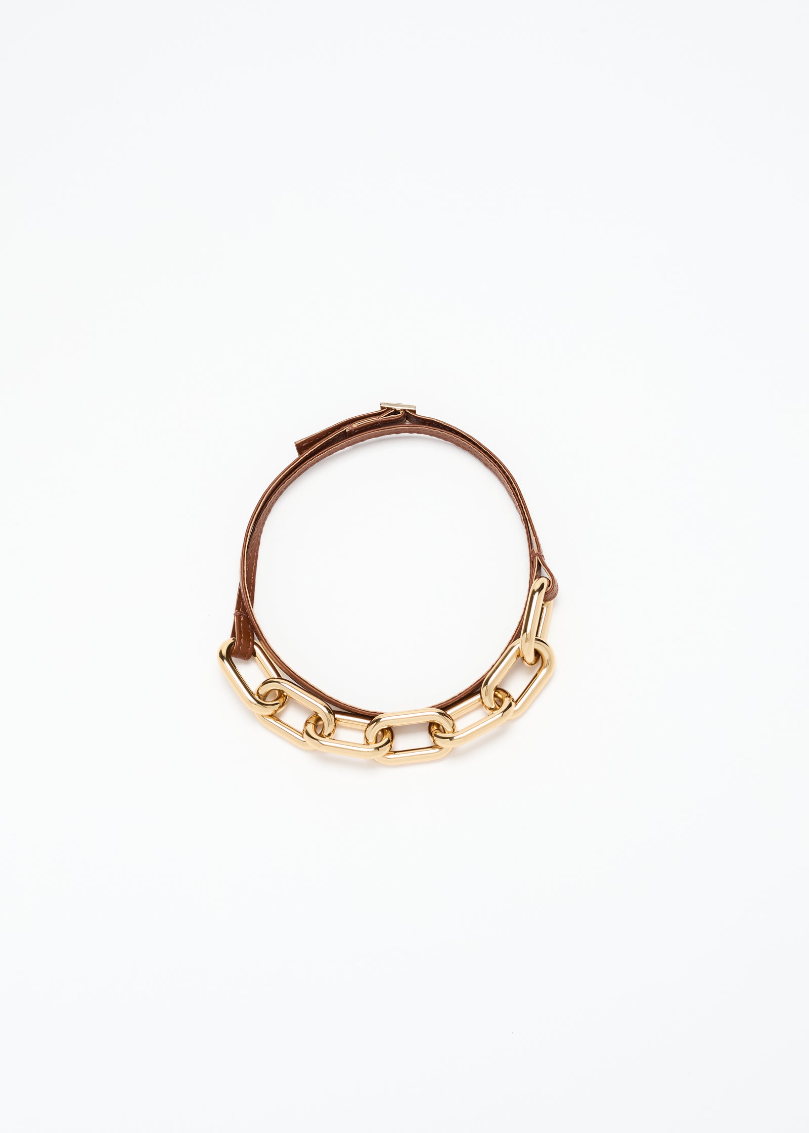 GOLD BIG CHAIN LONG LEATHER NECKLACE