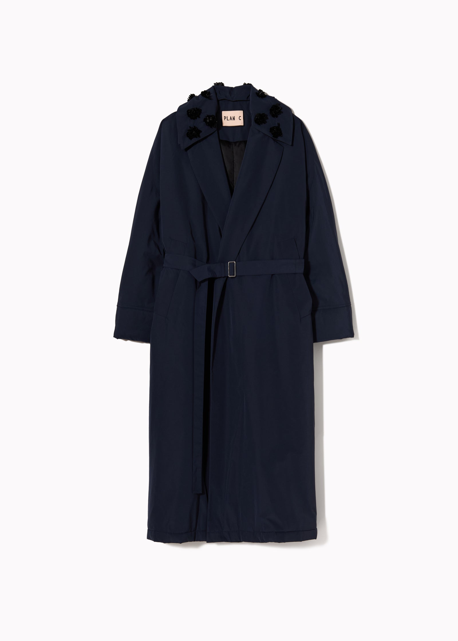 NAVY TAFFETA ROBE COAT