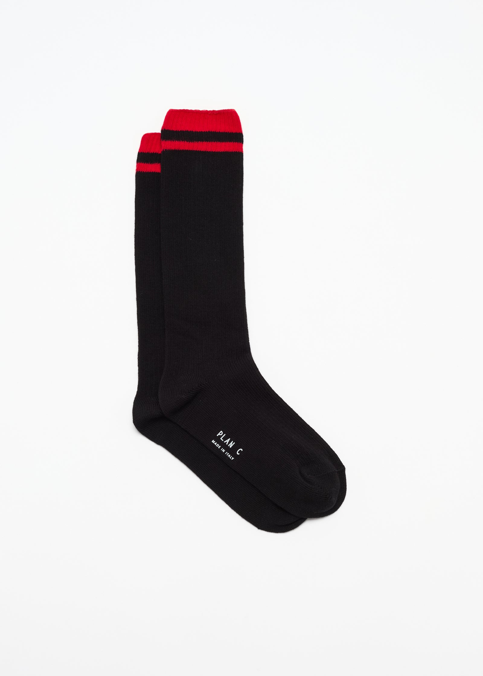BLACK SOCKS WITH RED STRIPES