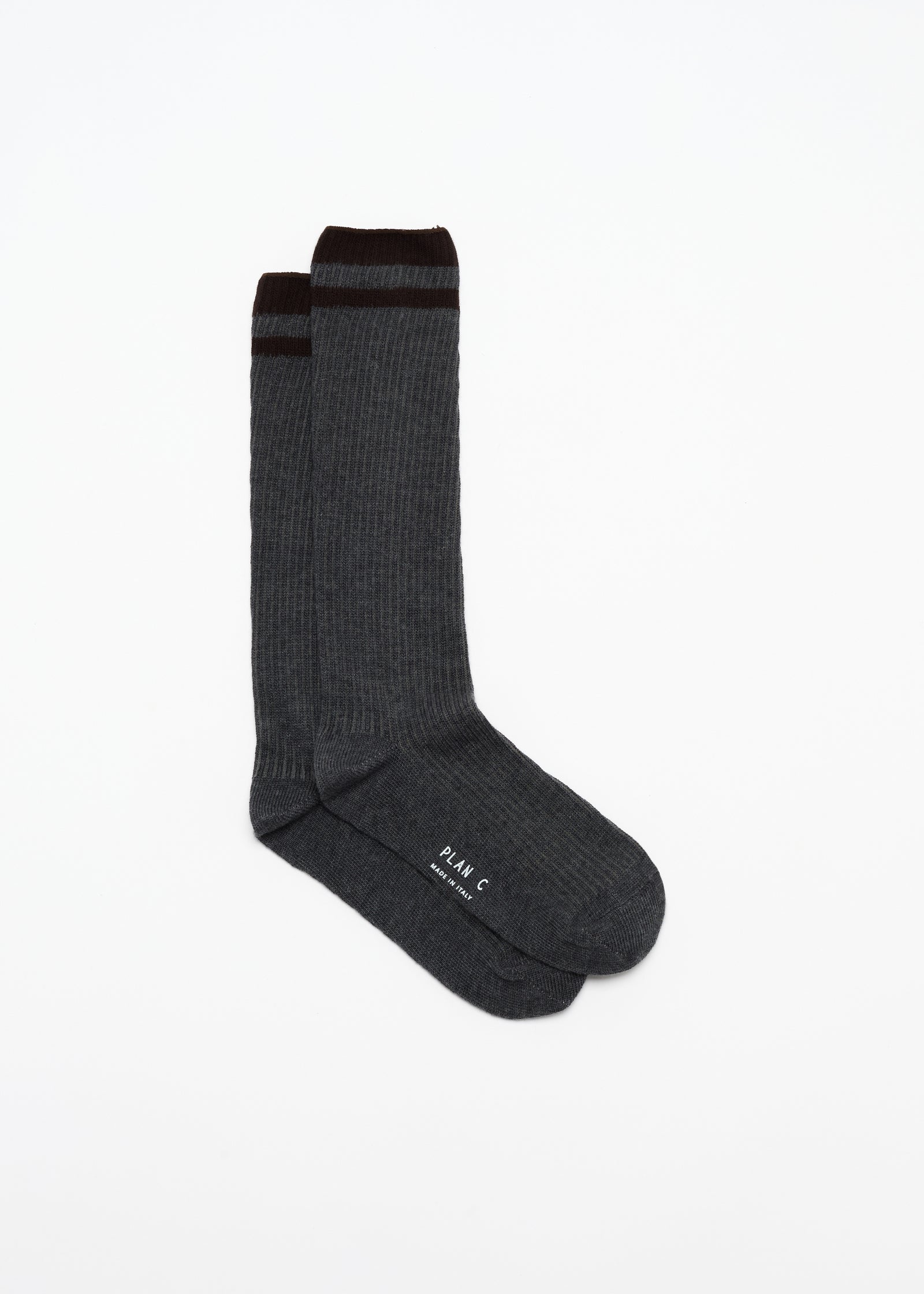 GREY SOCKS WITH BROWN STRIPES