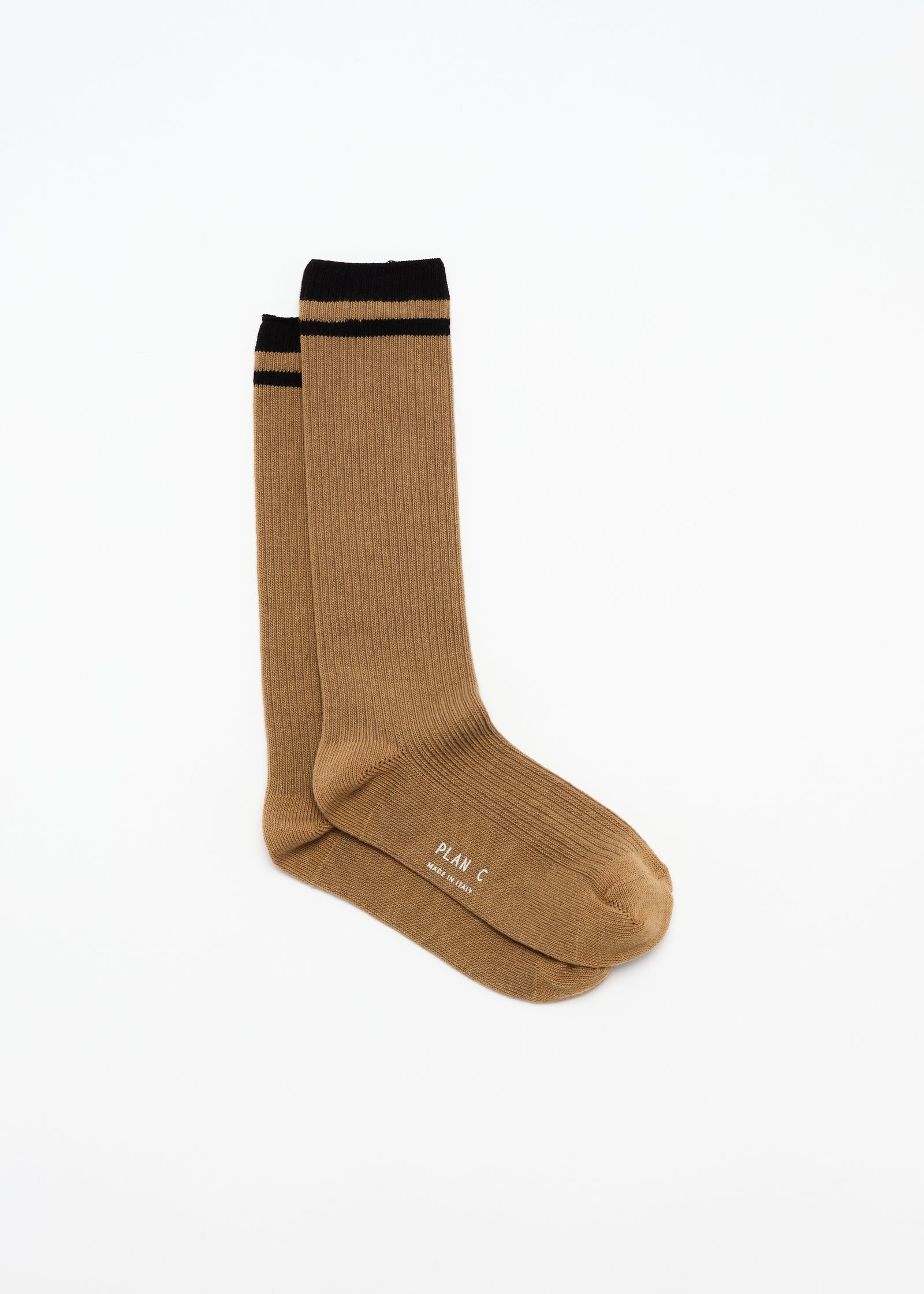 CAMEL SOCKS WITH BLACK STRIPES
