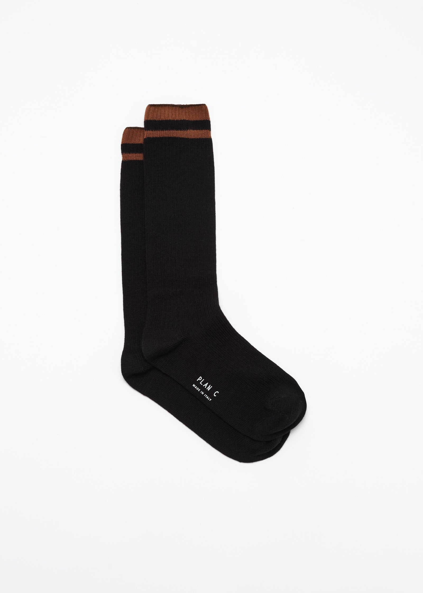 BLACK SOCKS WITH TOBACCO STRIPES