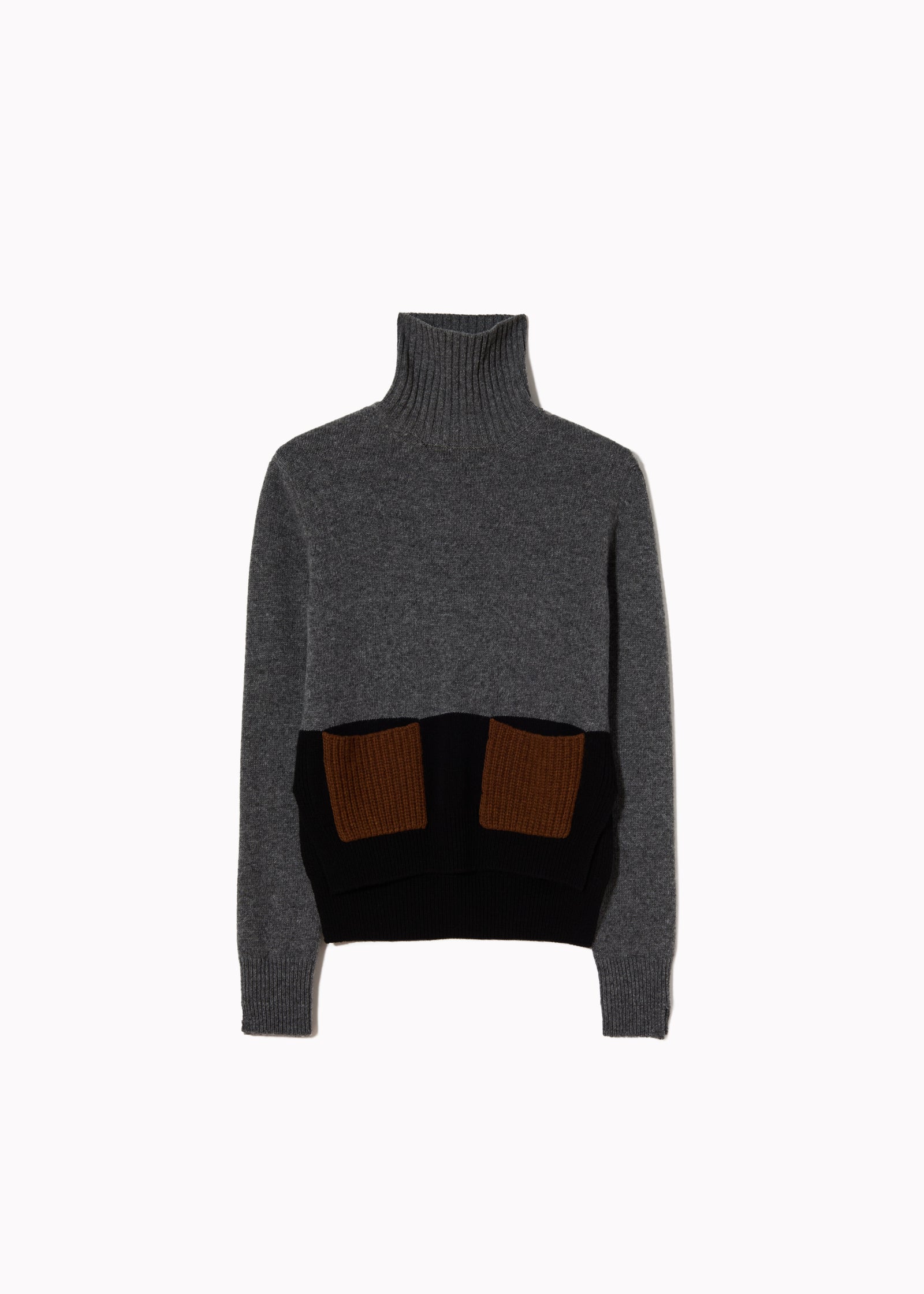 GREY CASHMERE TURTLENECK POCKETS SWEATER