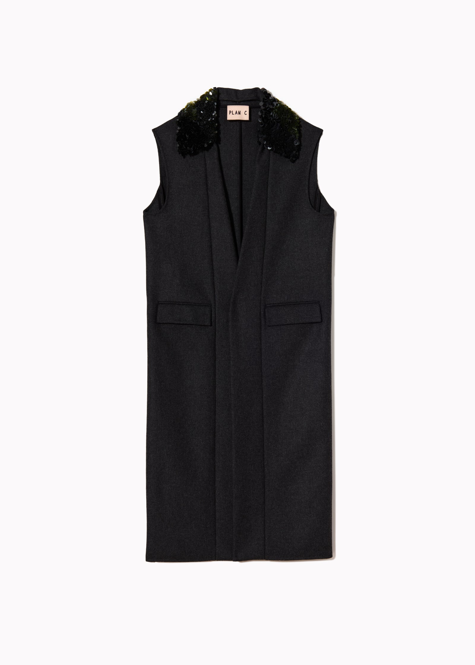 DOUBLE WOOL VEST WITH EMBROIDERED COLLAR