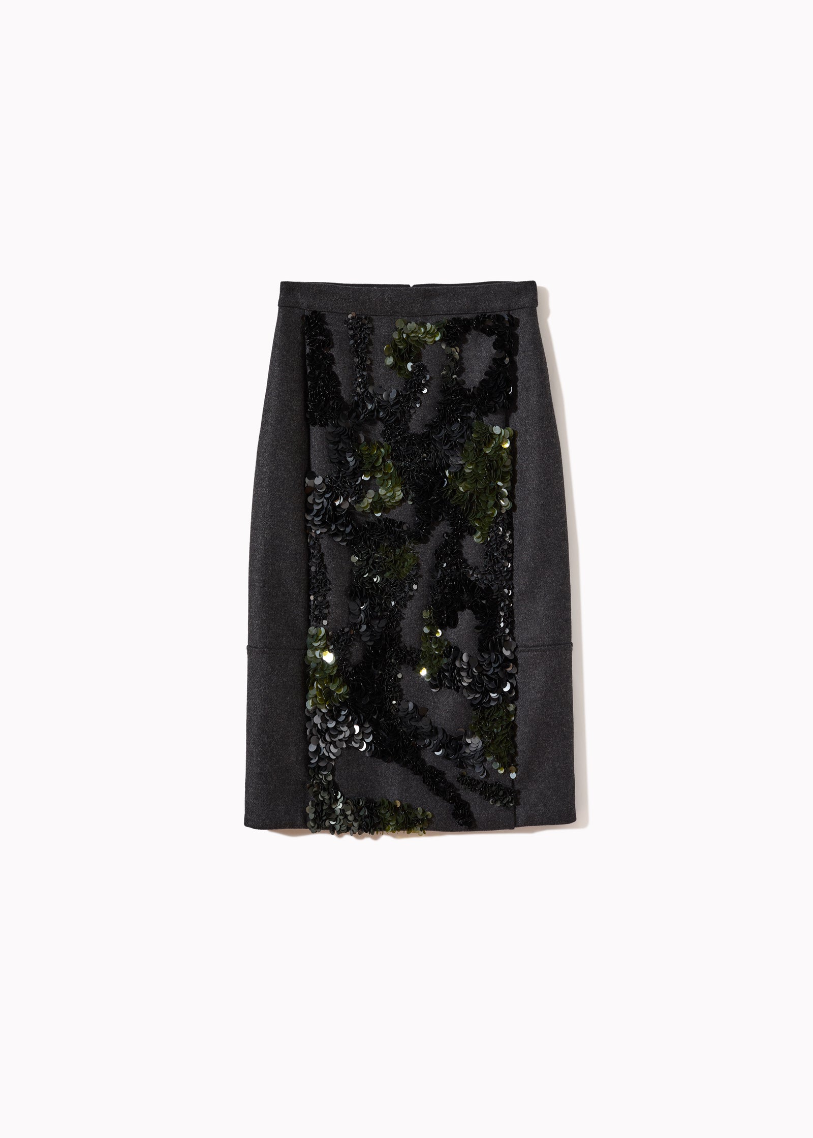 GREY WOOL SKIRT WITH SEQUINS PANEL
