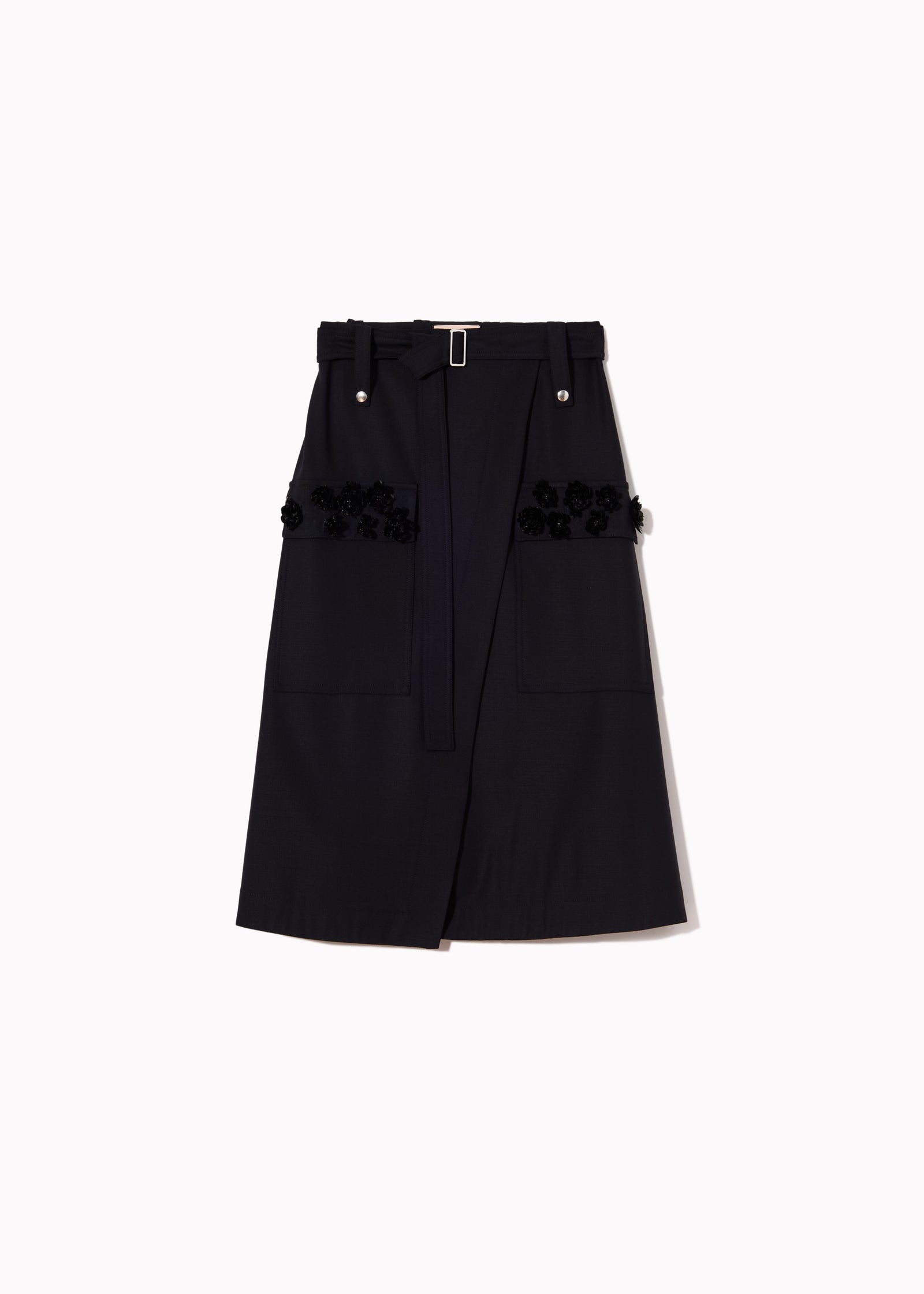 BLUE WRAP SKIRT WITH EMBROIDERED POCKETS