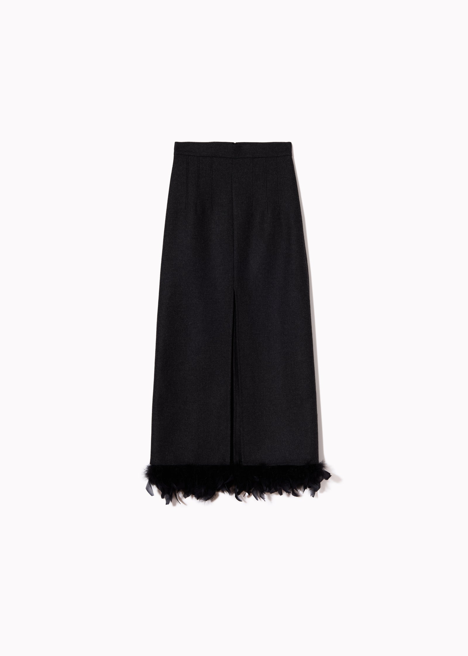 DOUBLE WOOL LONG SKIRT WITH FEATHERS