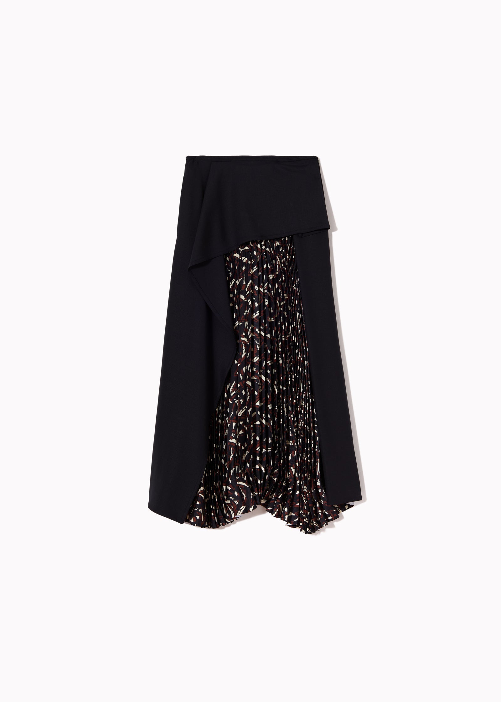 ASYMMETRIC WOOL AND PLEATED SILK SKIRT