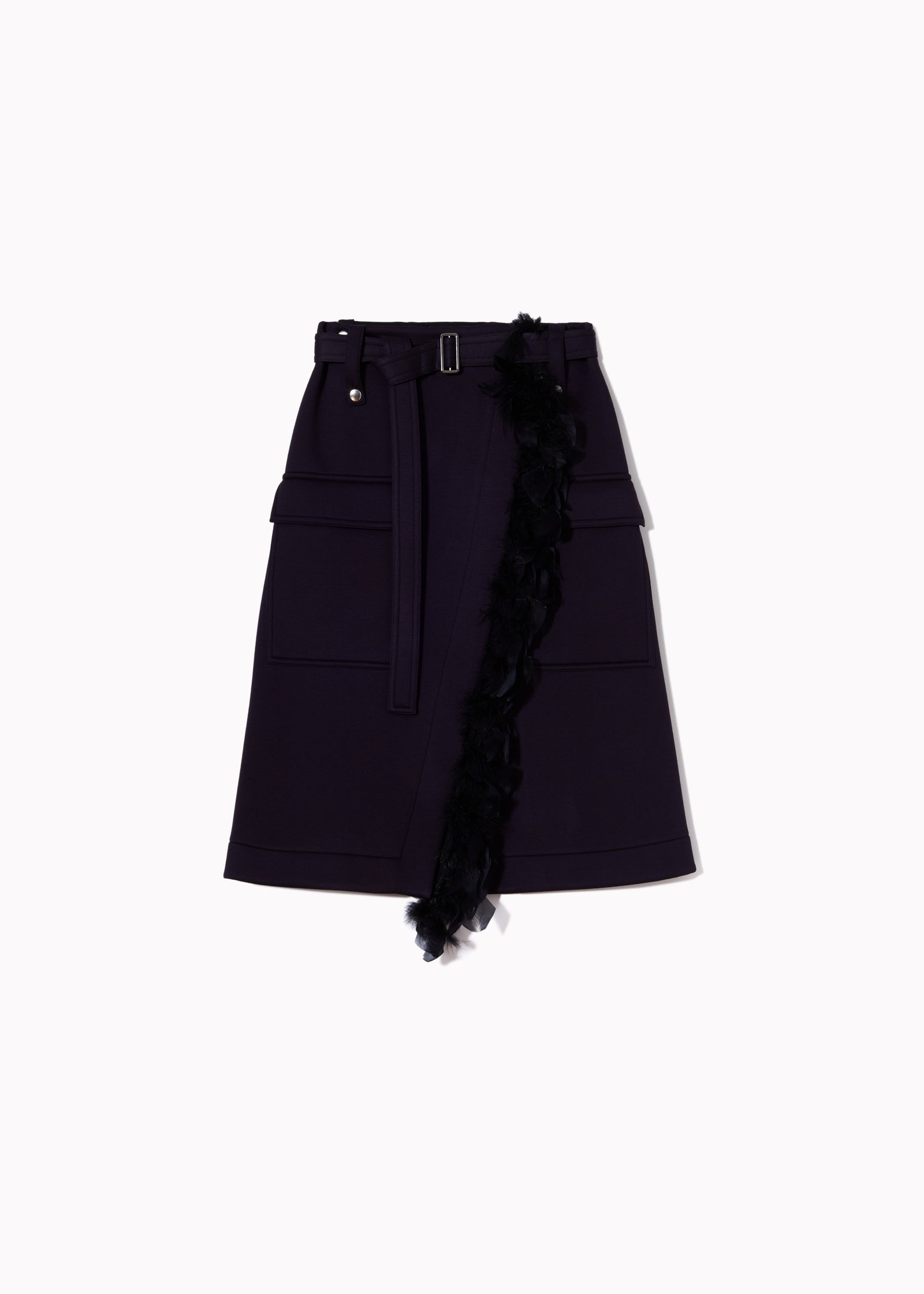 BLUE BLACK SCUBA WRAP SKIRT WITH FEATHERS