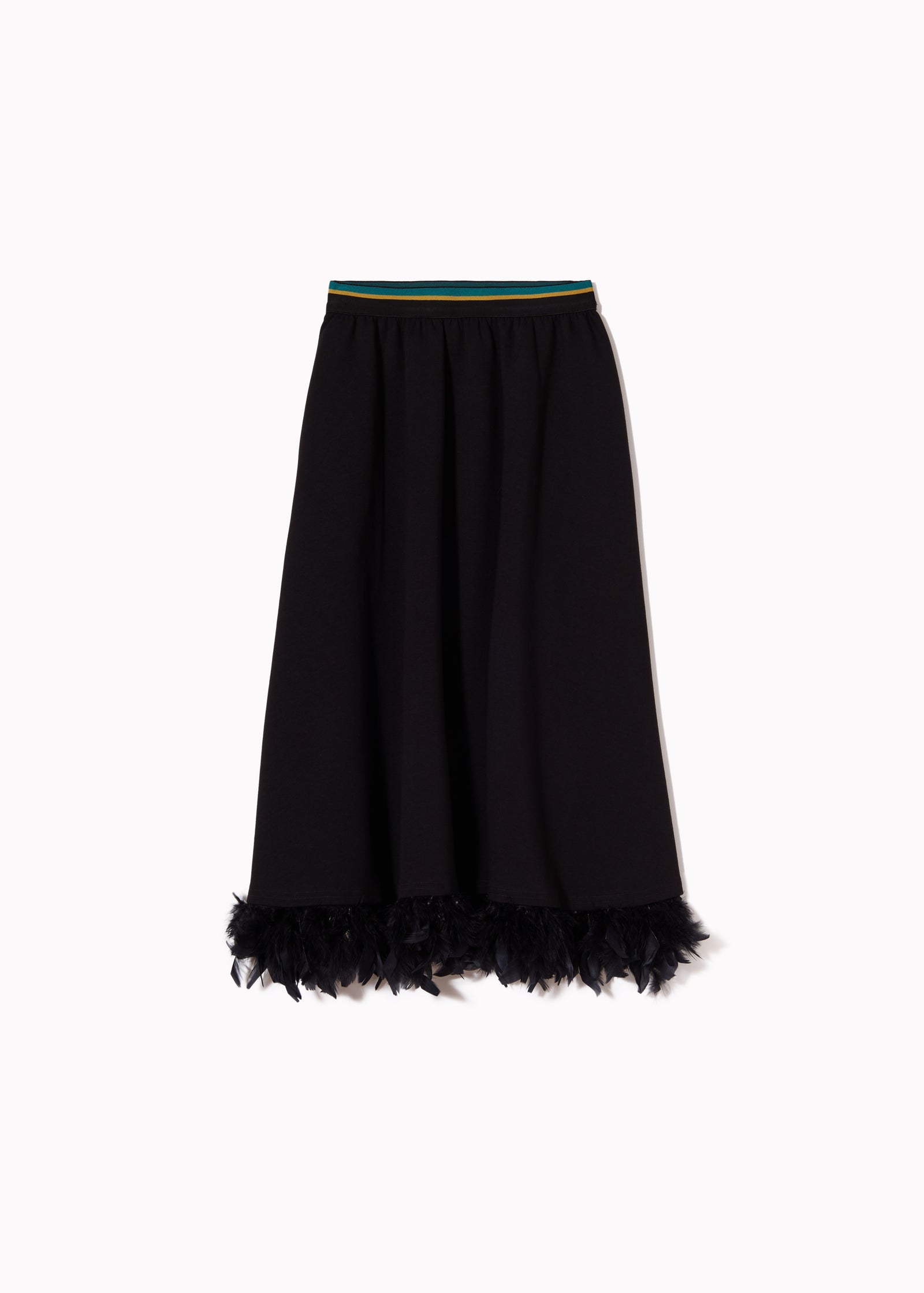 BLACK FLEECE SKIRT WITH FEATHERS