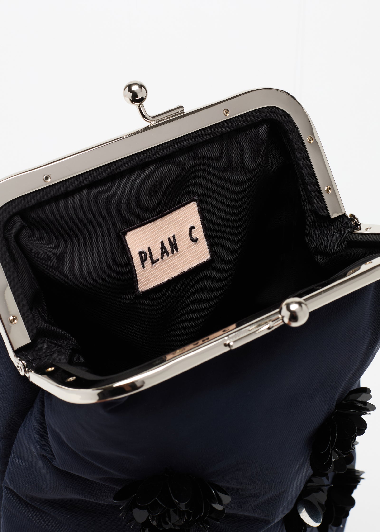 POUCH RICAMATA IN TAFFETA NAVY 