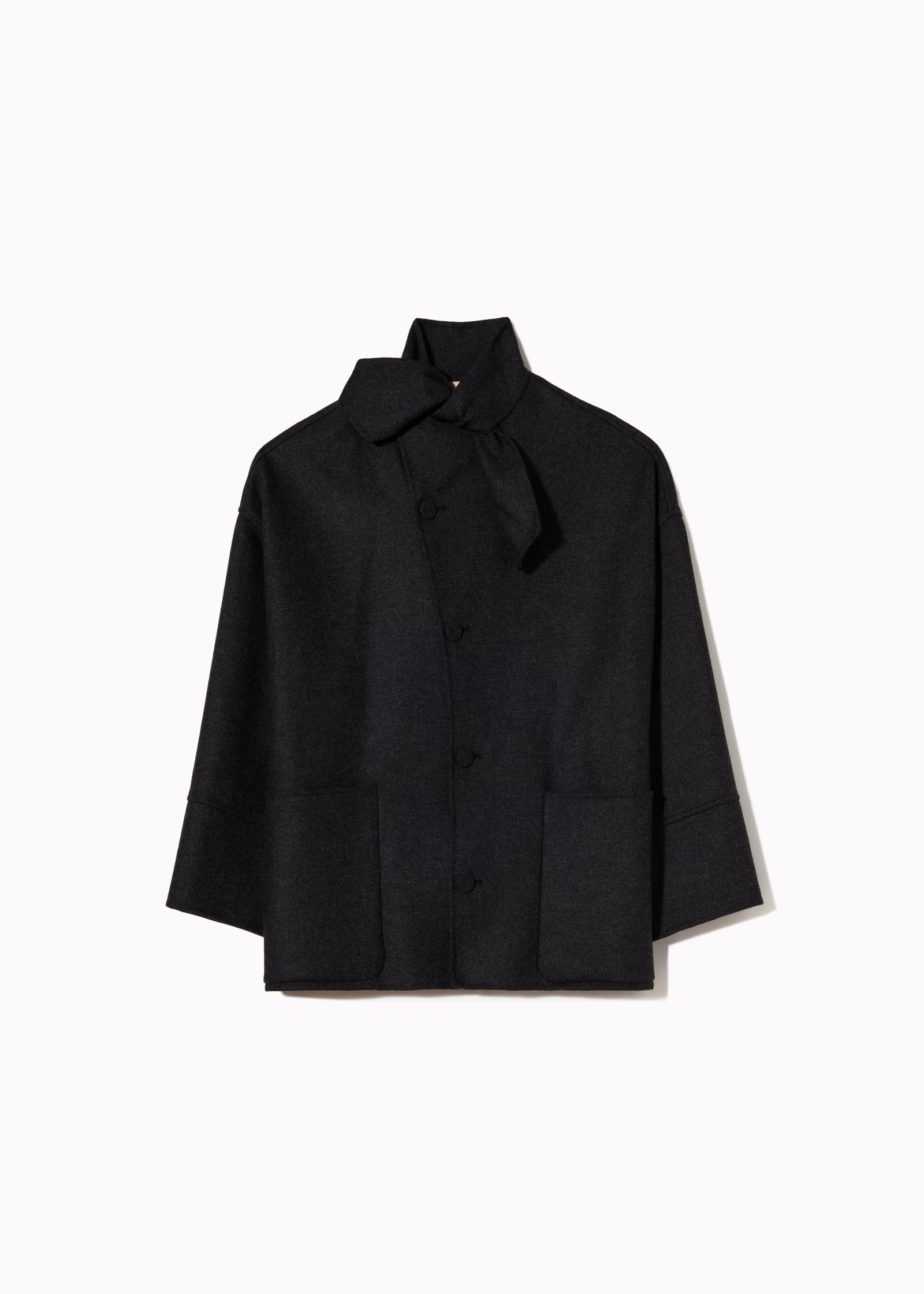 ASYMMETRIC SCARF COLLAR WOOL JACKET