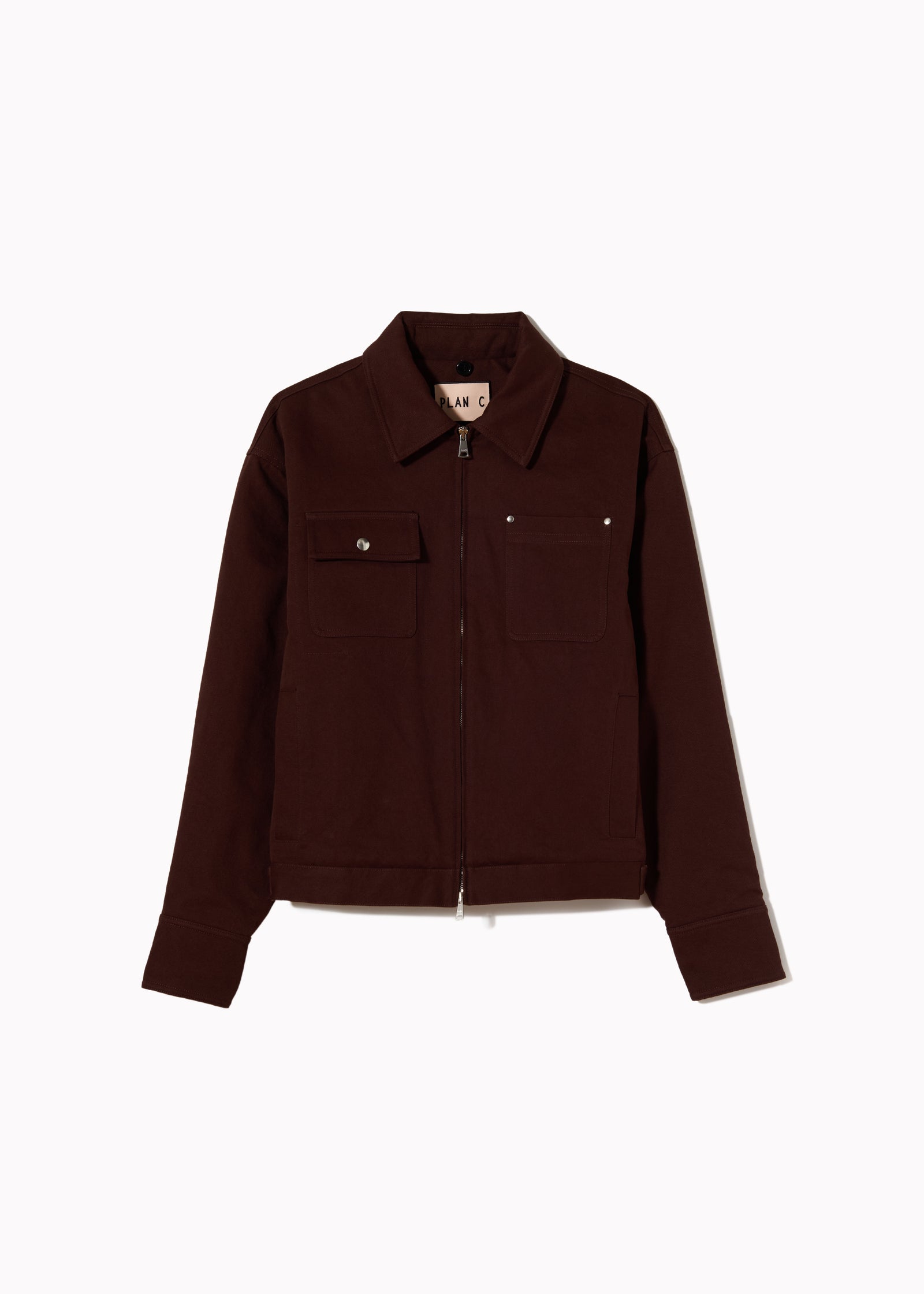 BROWN DRILL JACKET WITH EMBROIDERED COLLAR
