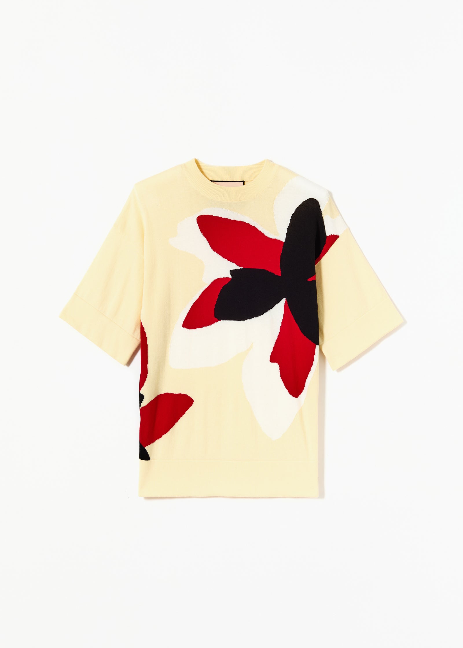 YELLOW FLORAL INTARSIA SHORT SLEEVE KNIT