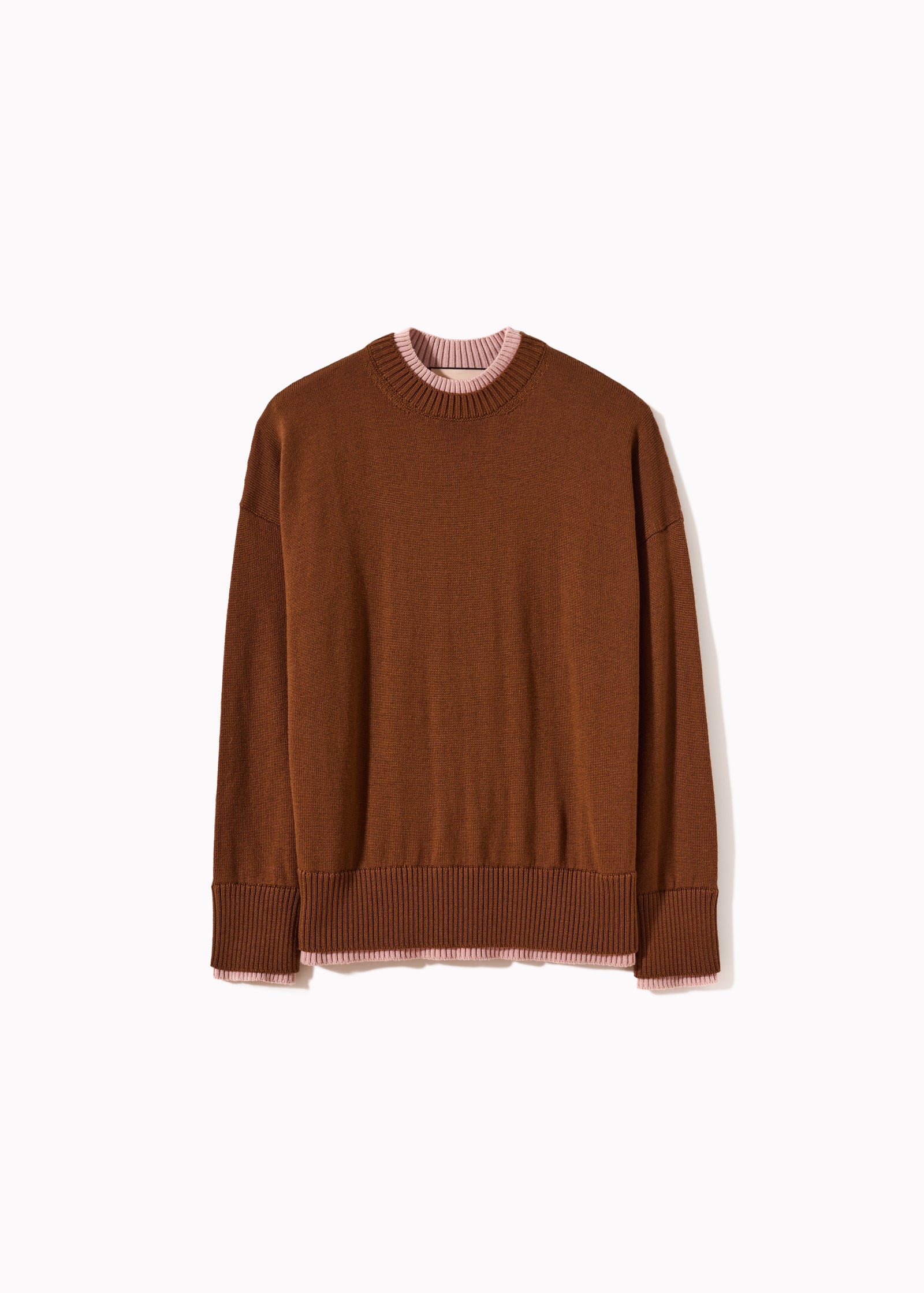 BROWN WOOL SWEATER WITH PINK CONTRAST DETAILS