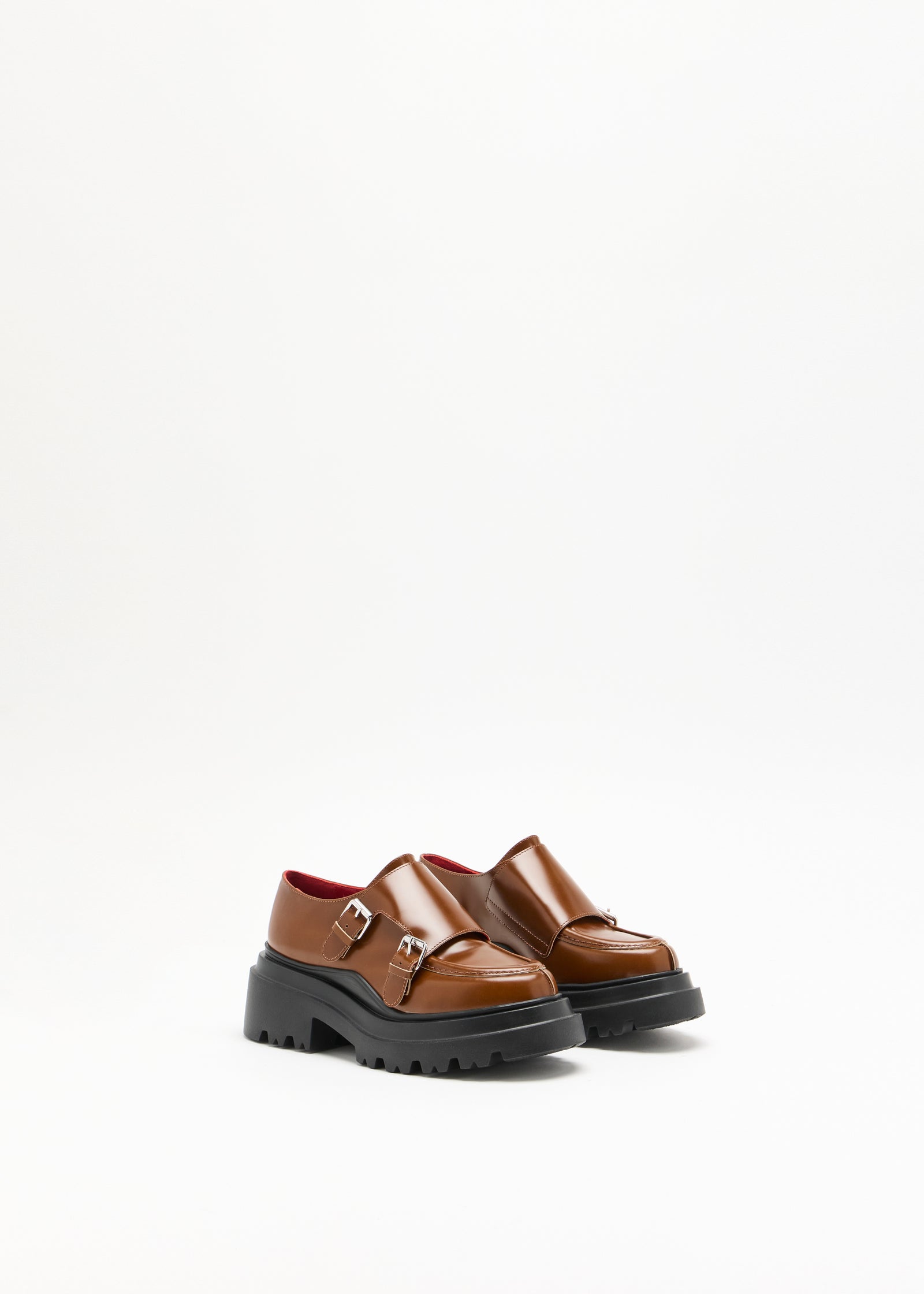 TOBACCO LEATHER LOAFERS WITH BUCKLES