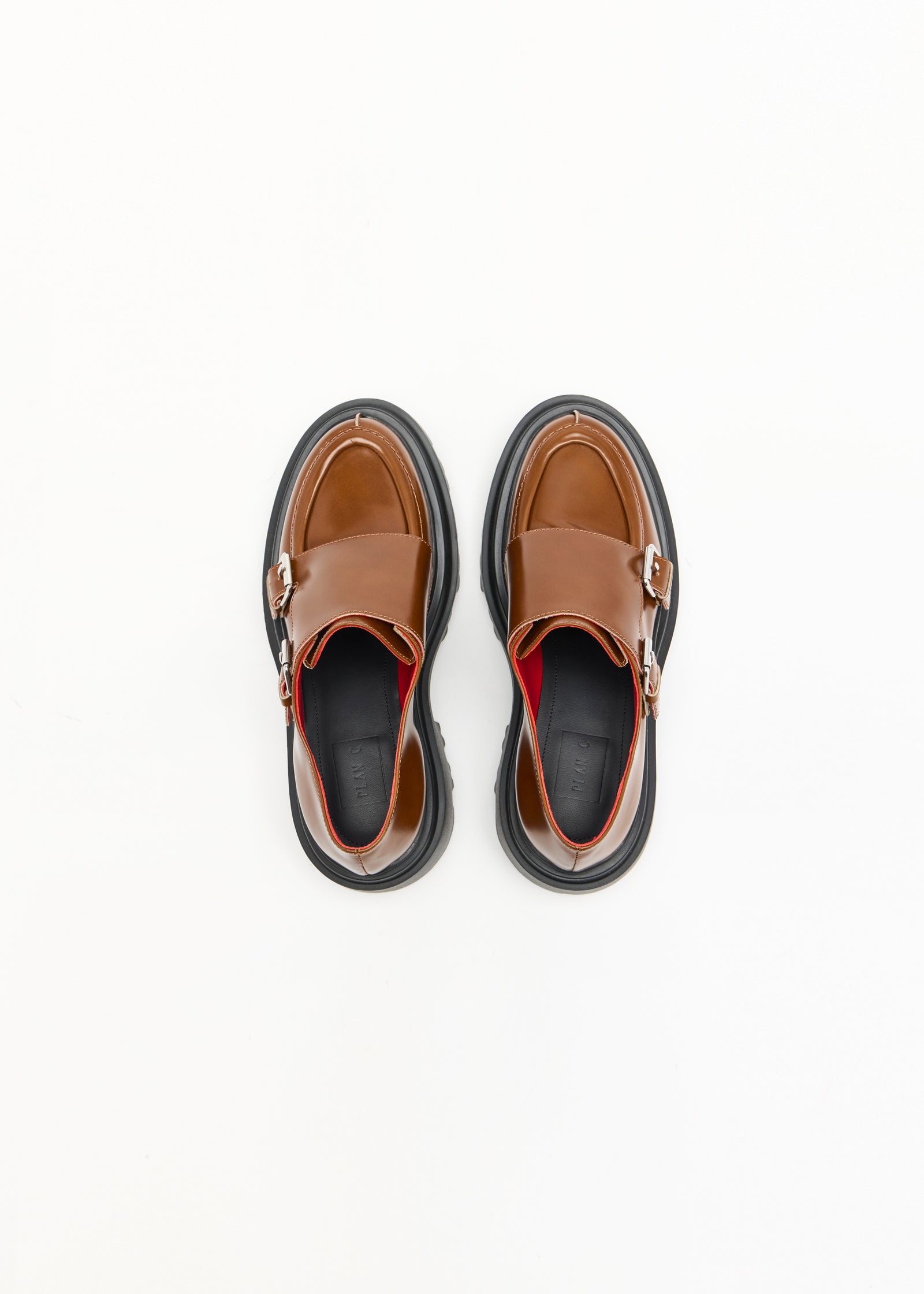 TOBACCO LEATHER LOAFERS WITH BUCKLES