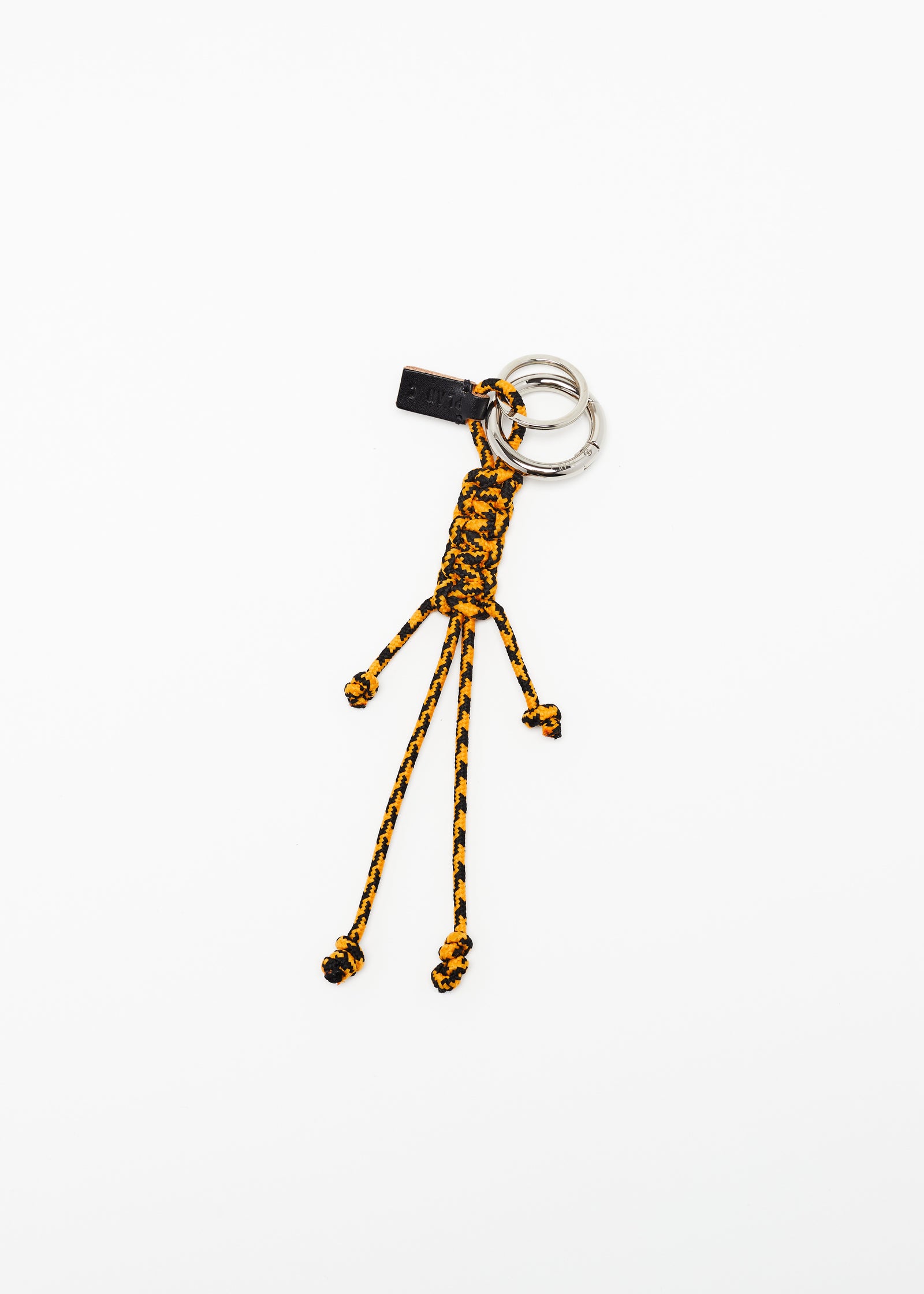 ORANGE AND BLACK KEY RING WITH HAND WOVEN LANYARD FRINGES