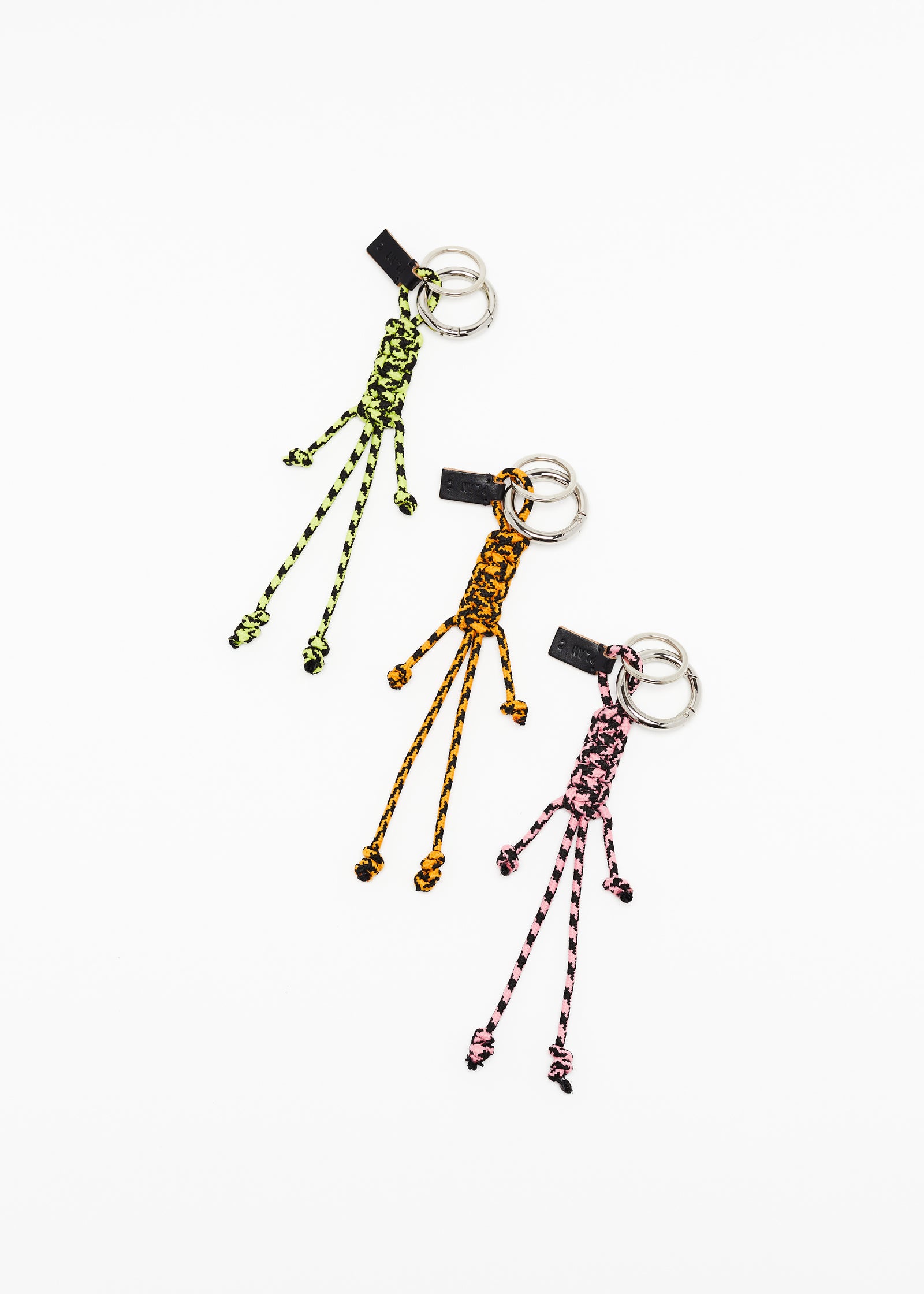 PINK AND BLACK KEY RING WITH HAND WOVEN LANYARD FRINGES