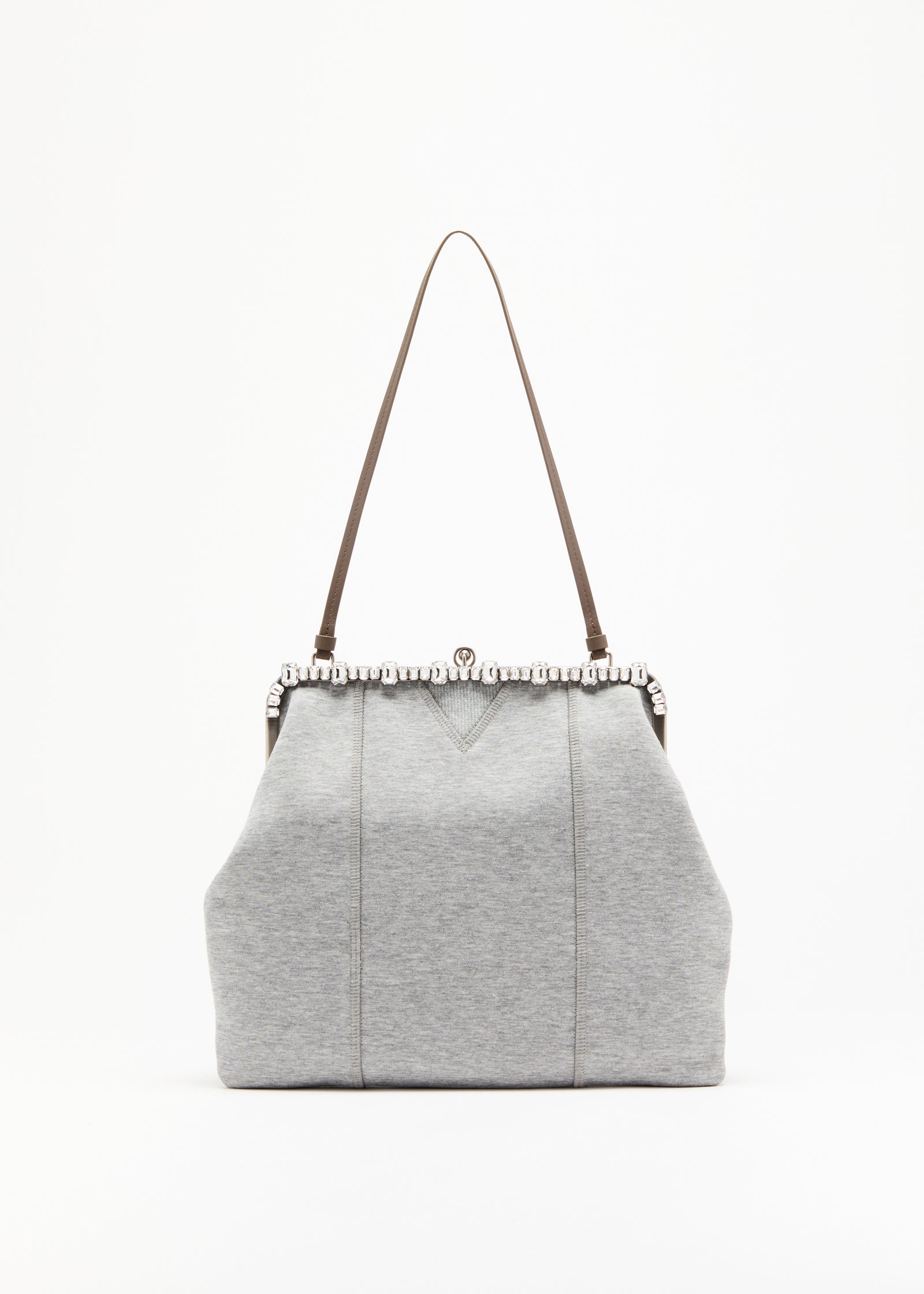 BORSA IN FELPA GRIGIA CON CRISTALLI