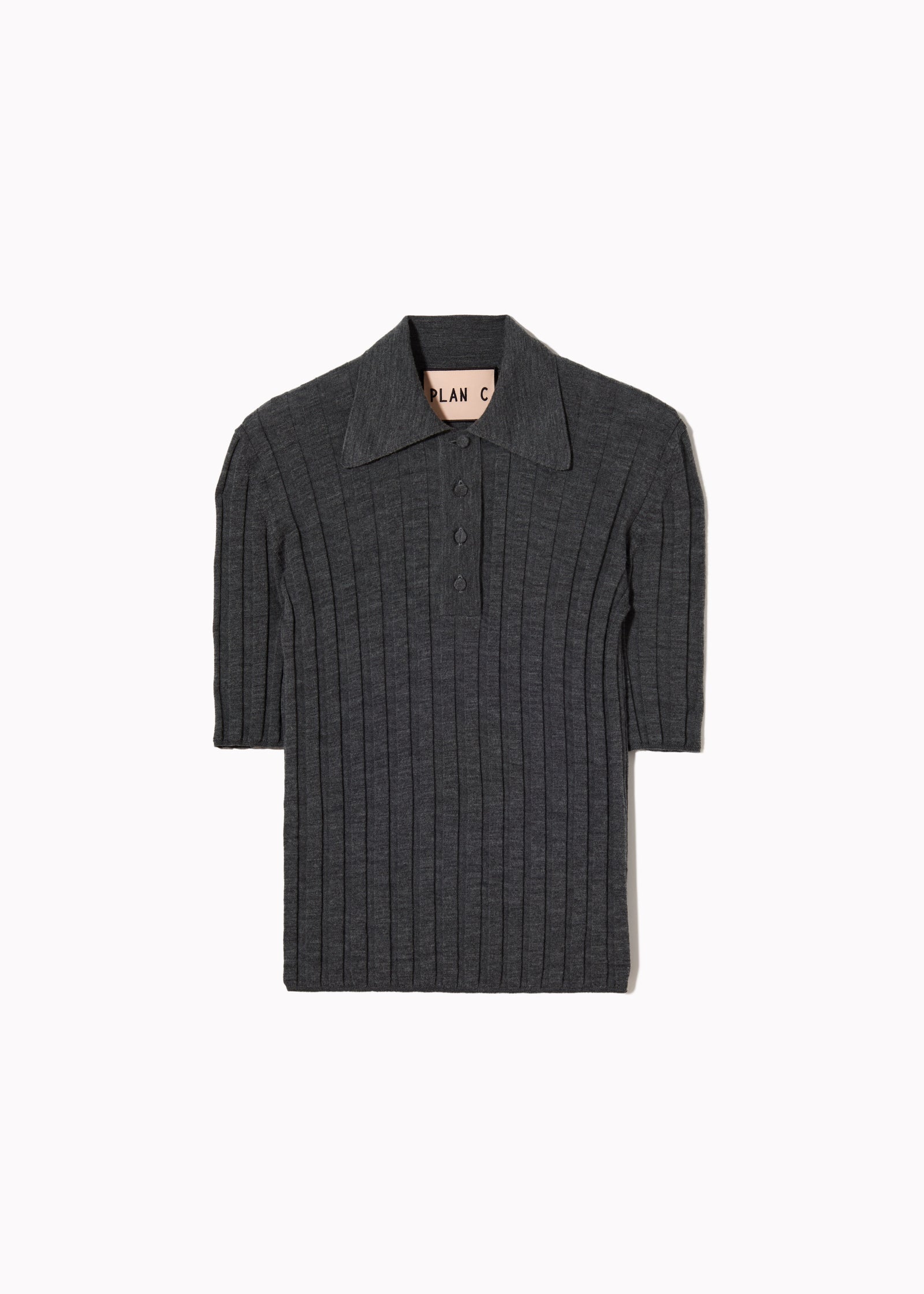RIBBED KNIT WOOL POLO SHIRT