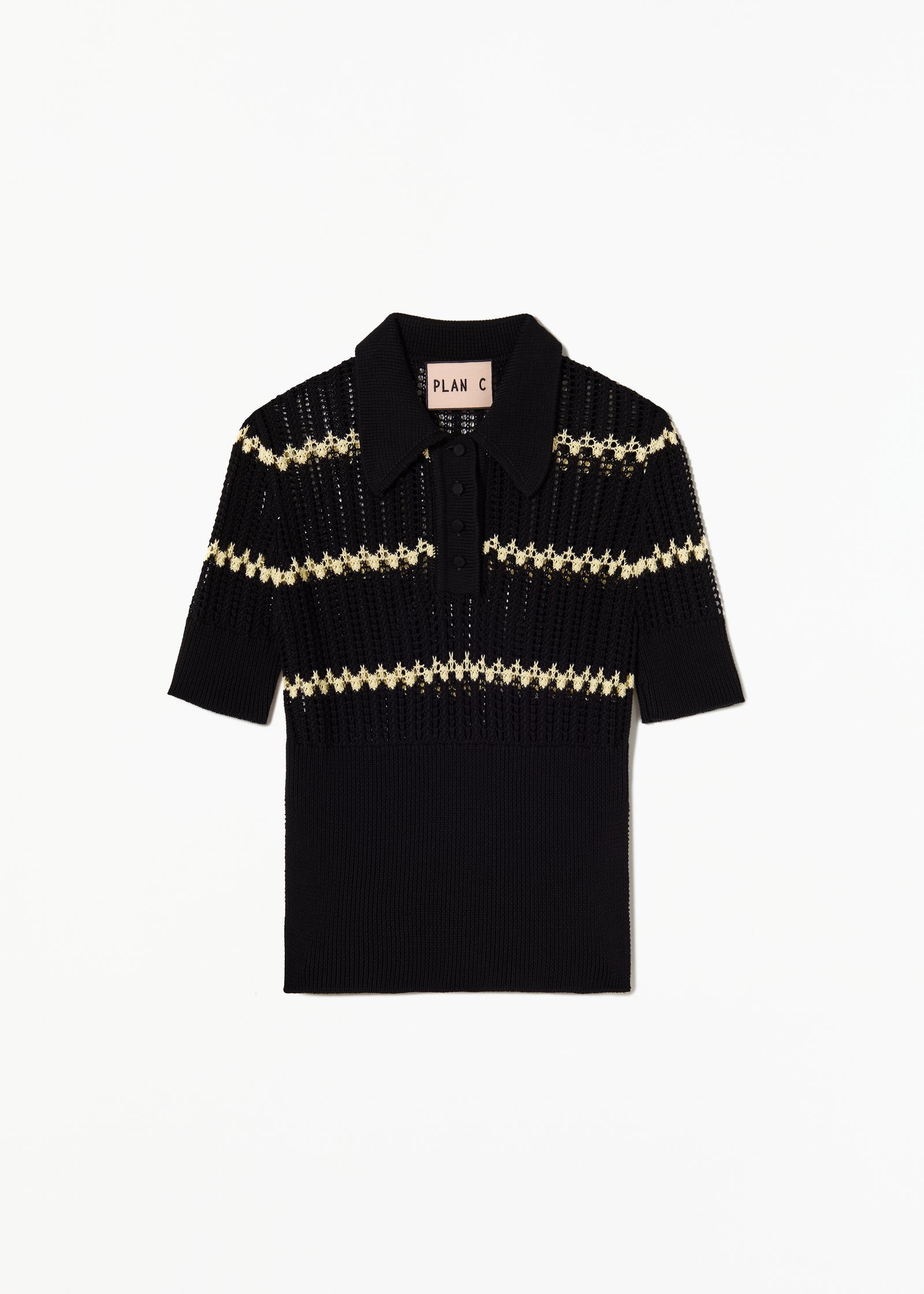 BLACK POLO KNIT WITH YELLOW STRIPES