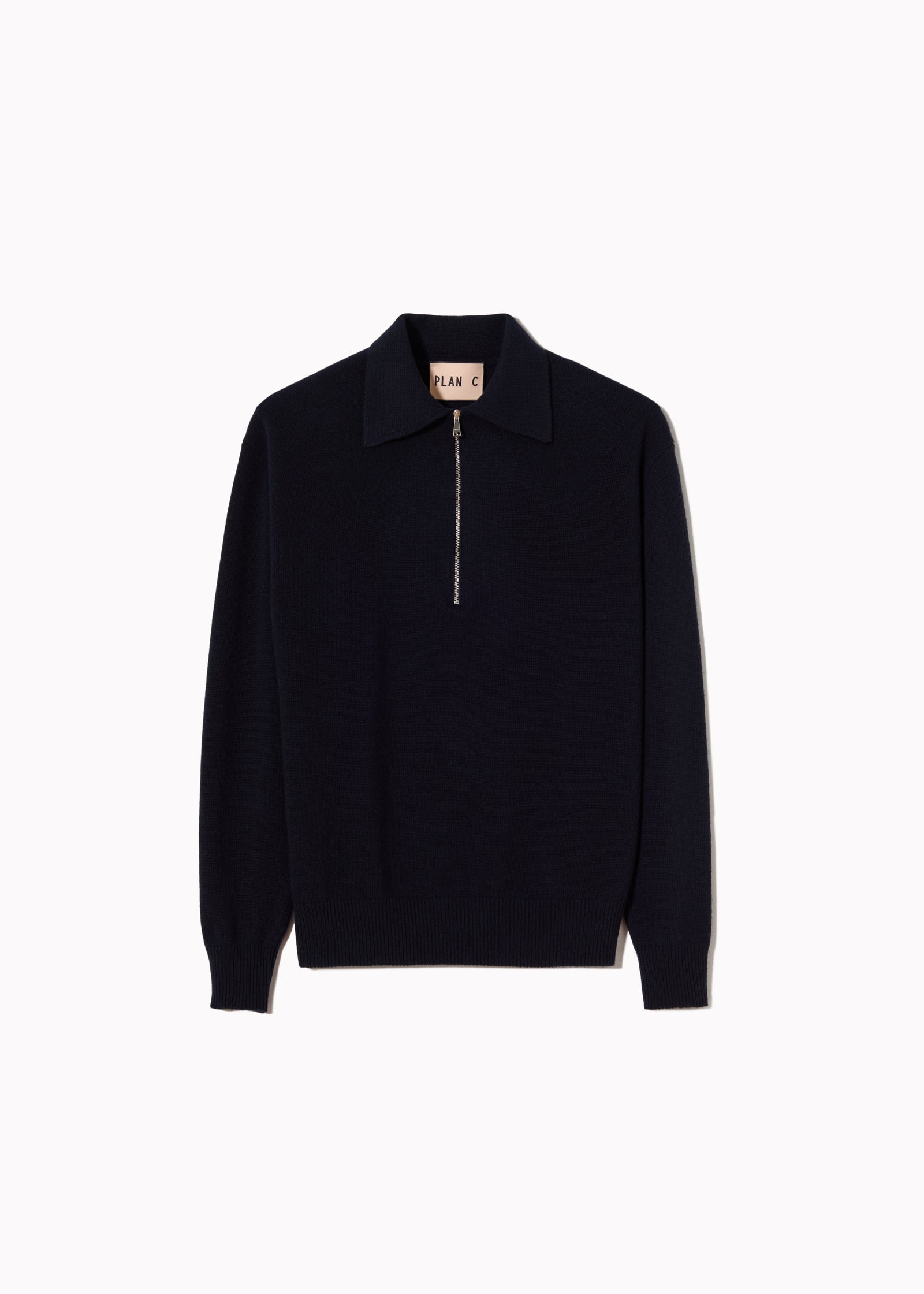 NAVY HALF ZIP WOOL CASHMERE POLO SHIRT