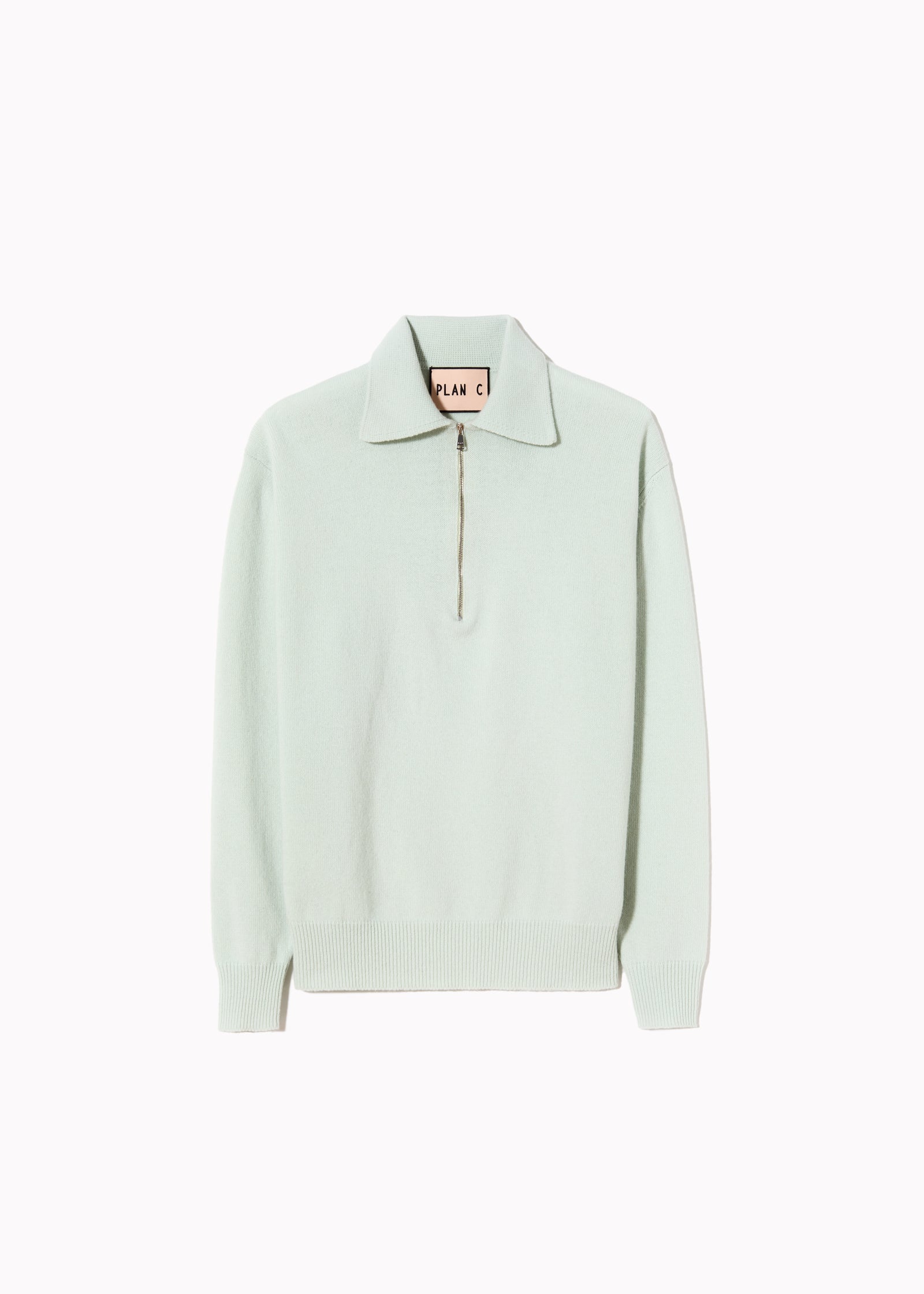 PASTEL GREEN HALF ZIP WOOL CASHMERE POLO SHIRT