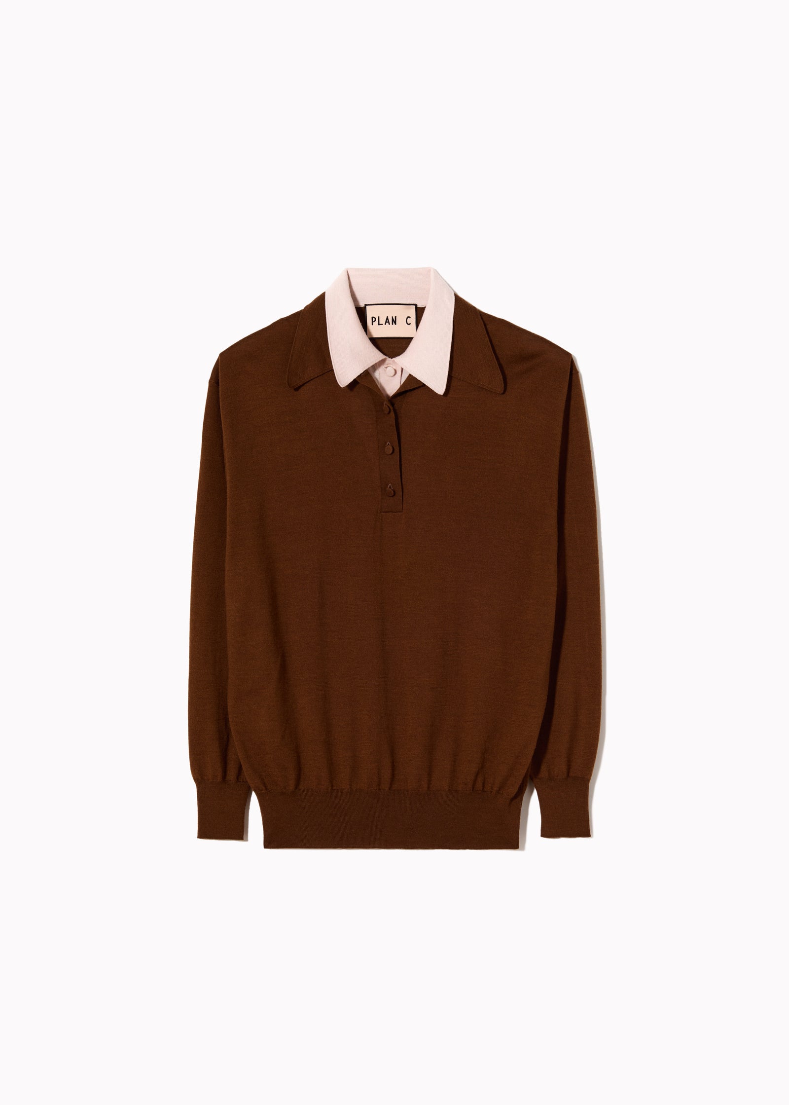 BROWN PINK DOUBLE COLLAR POLO SWEATER