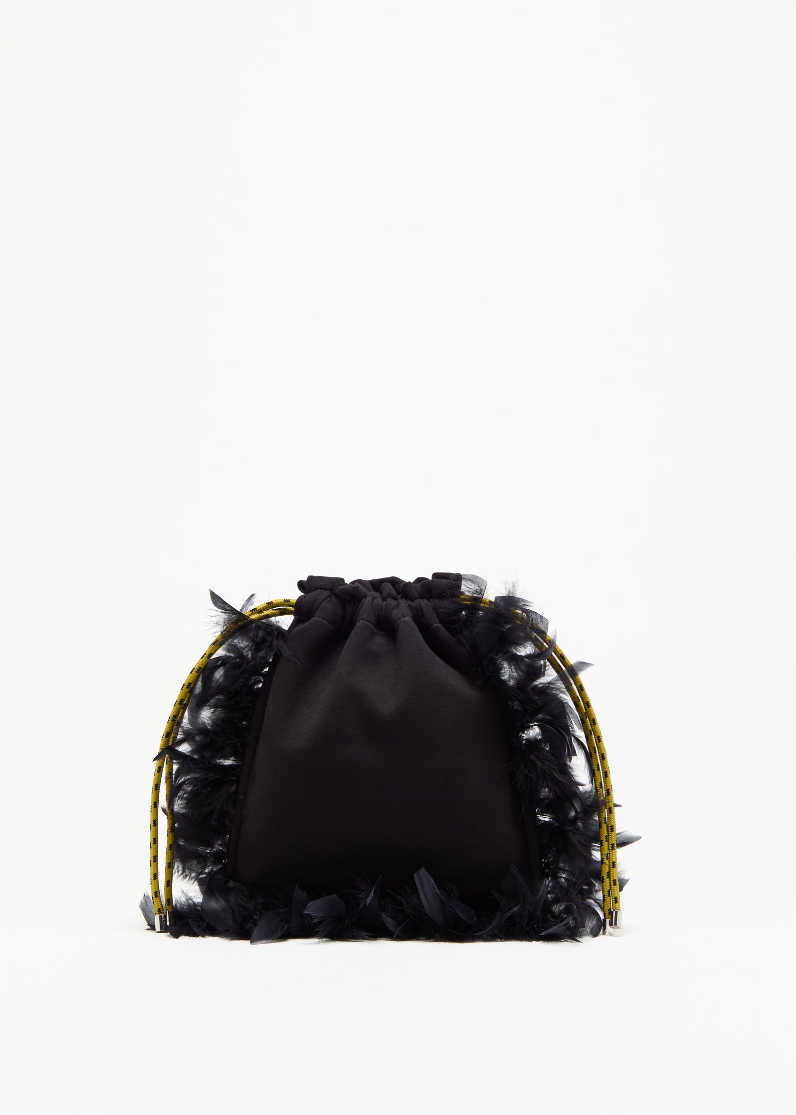 BLACK FLEECE POUCH WITH FEATHERS