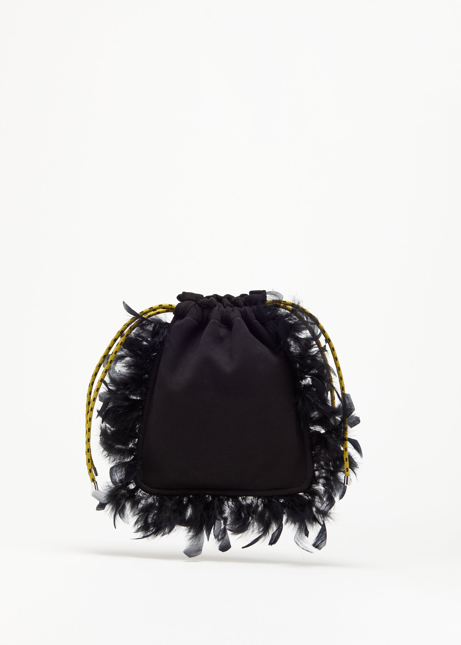 BLACK FLEECE POUCH WITH FEATHERS