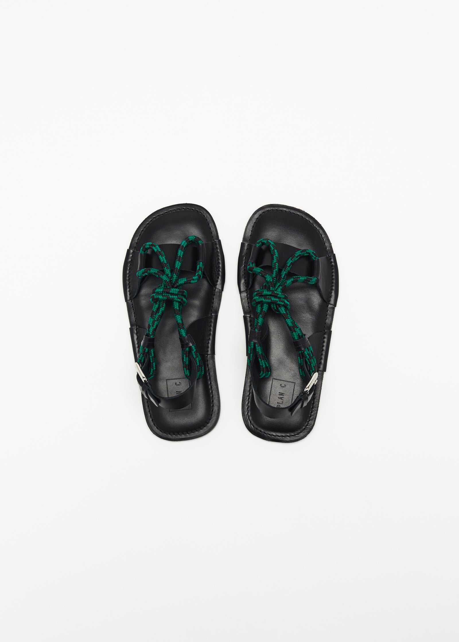 BLACK AND GREEN LEATHER SANDALS