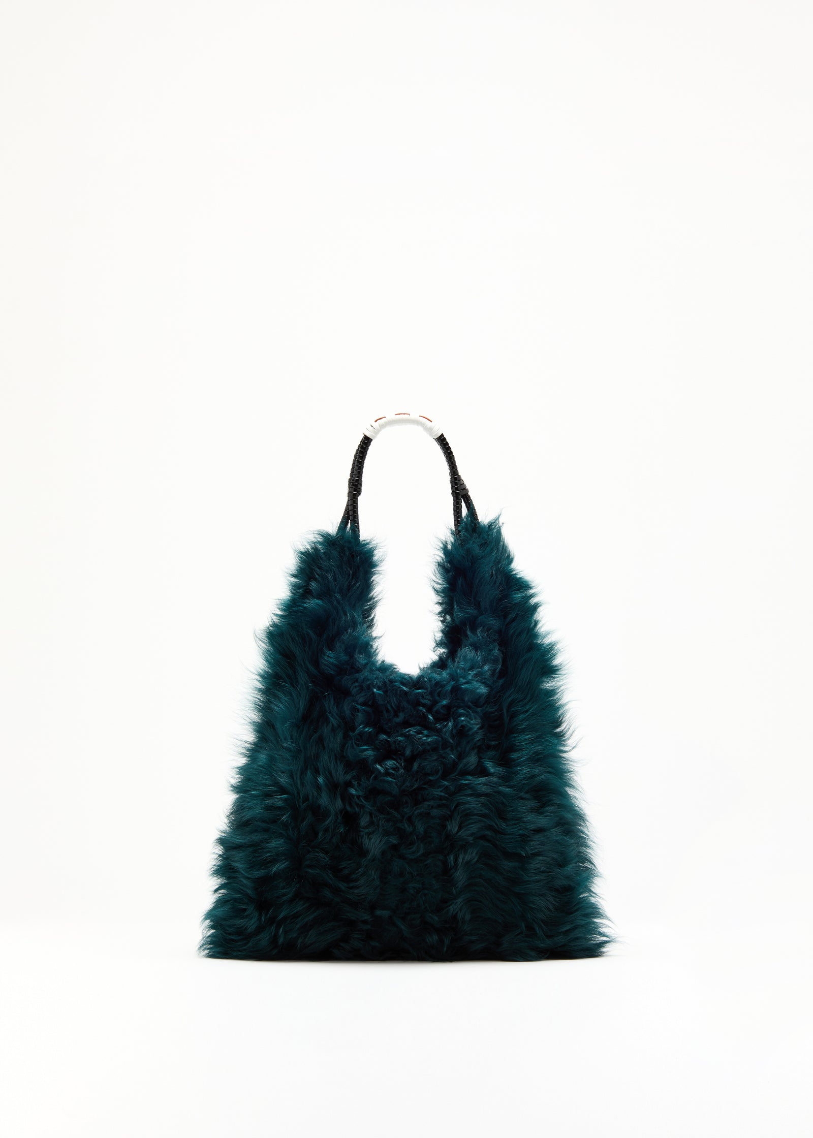 PETROL GREEN SHEARLING SHOPPING BAG
