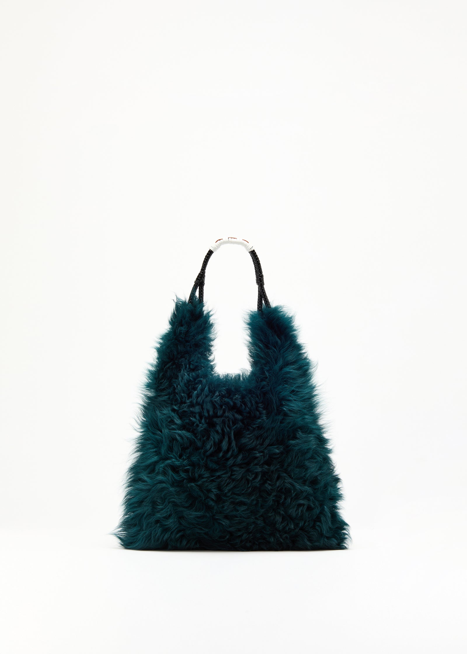 PETROL GREEN SHEARLING SHOPPING BAG