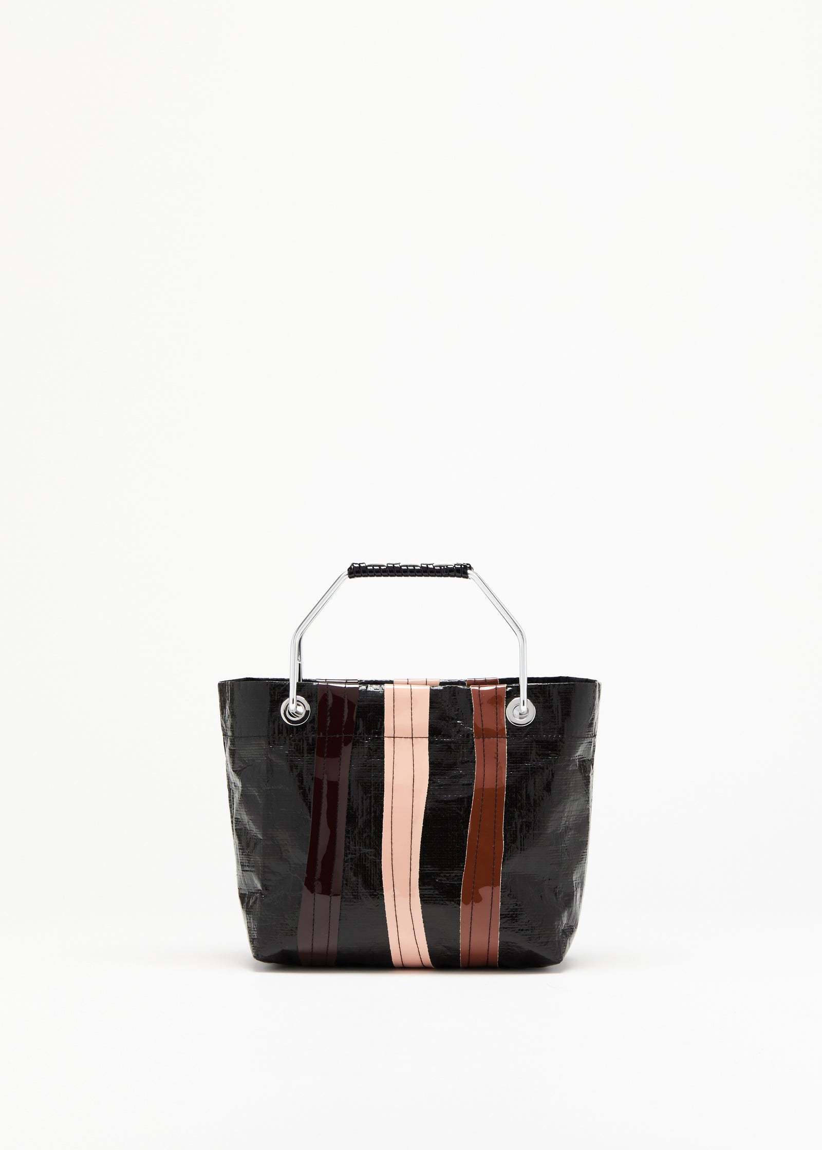 DARK BROWN STRIPED MINI BEACH BAG
