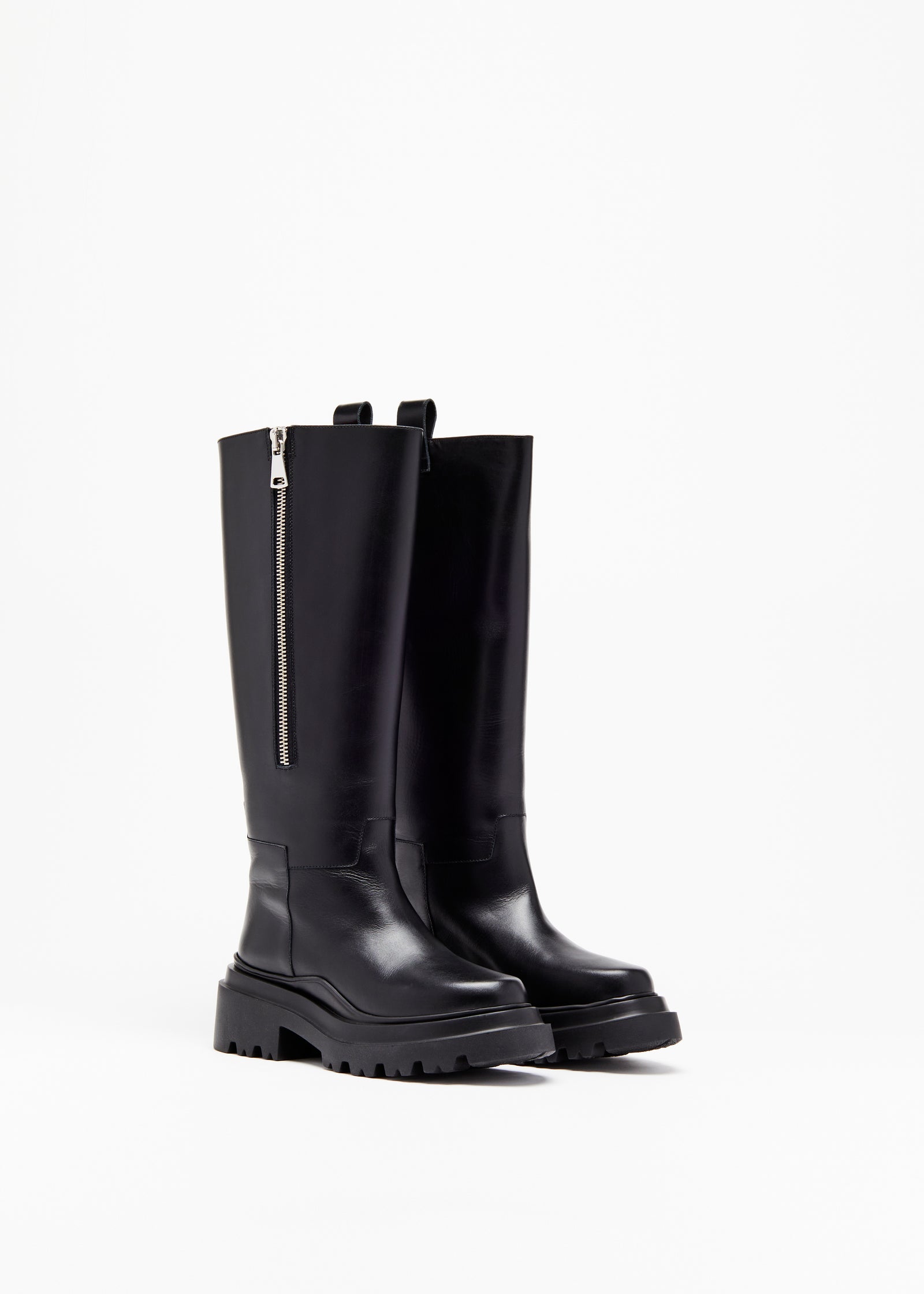 BLACK CHUNKY SOLE LEATHER BOOTS